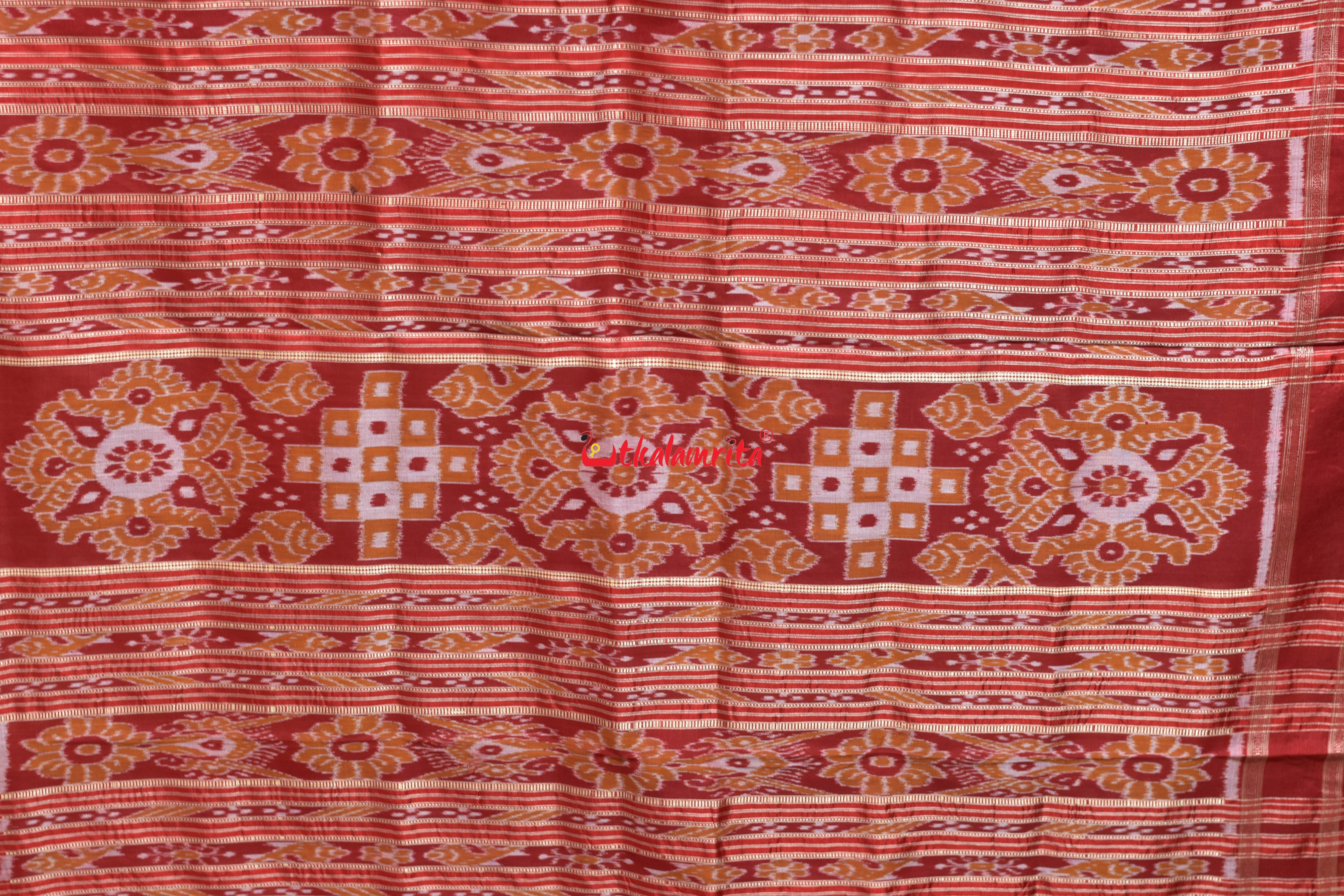 Red Trio Tribals Khandua Silk Saree