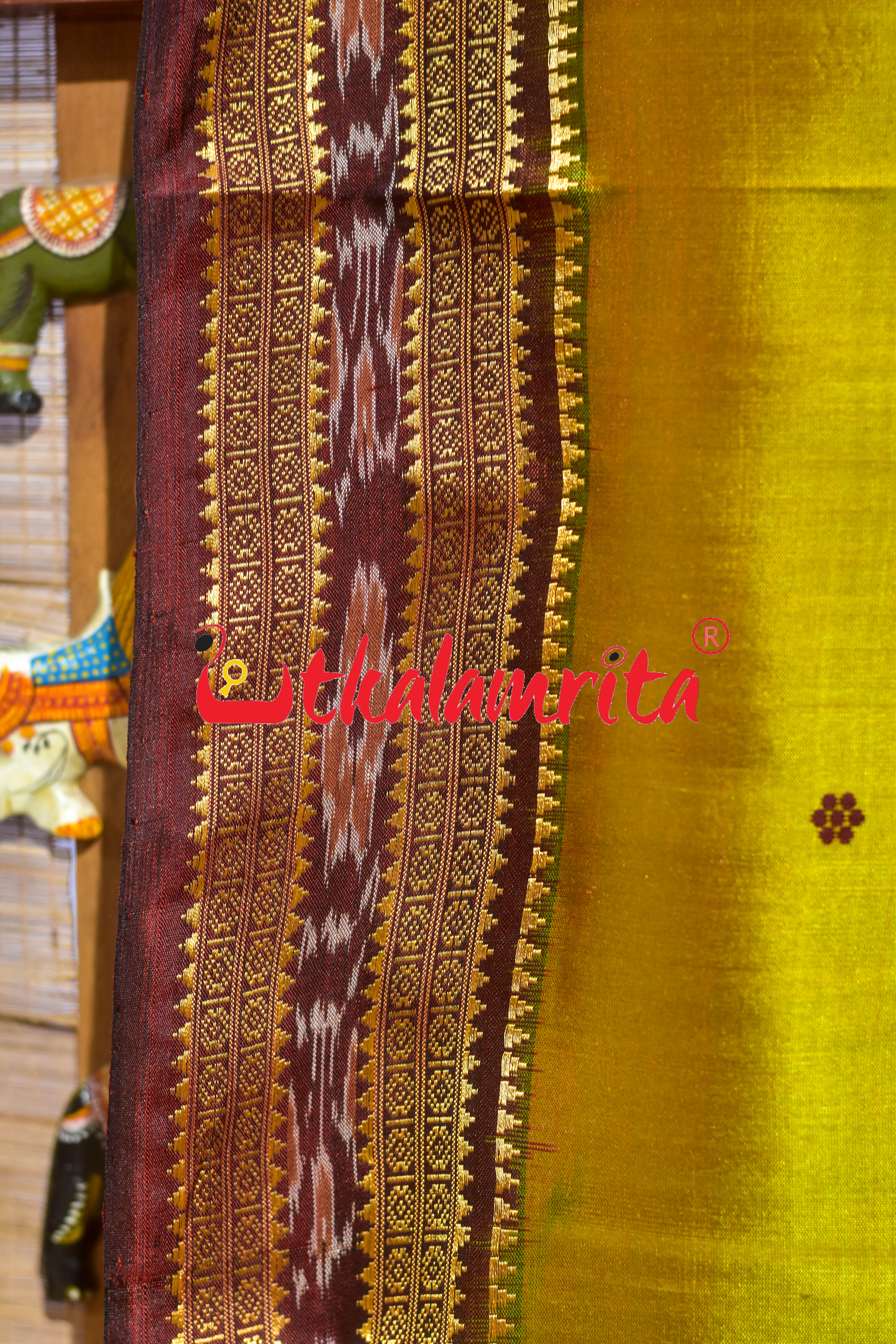 Baala Buti Golden Maroon Khandua Silk Saree