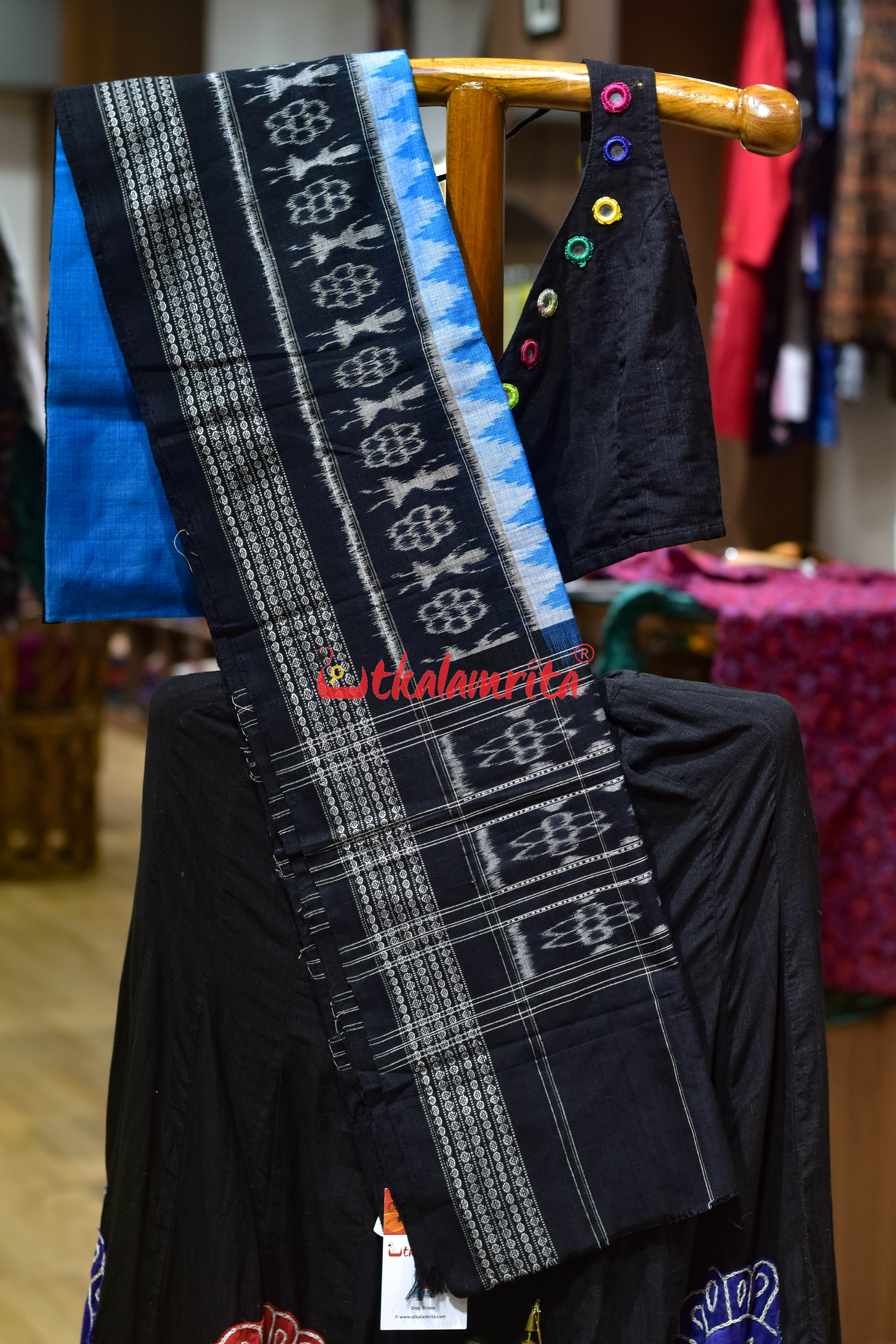 Sky Blue Black Tribals Bandha Cotton (Dupatta)