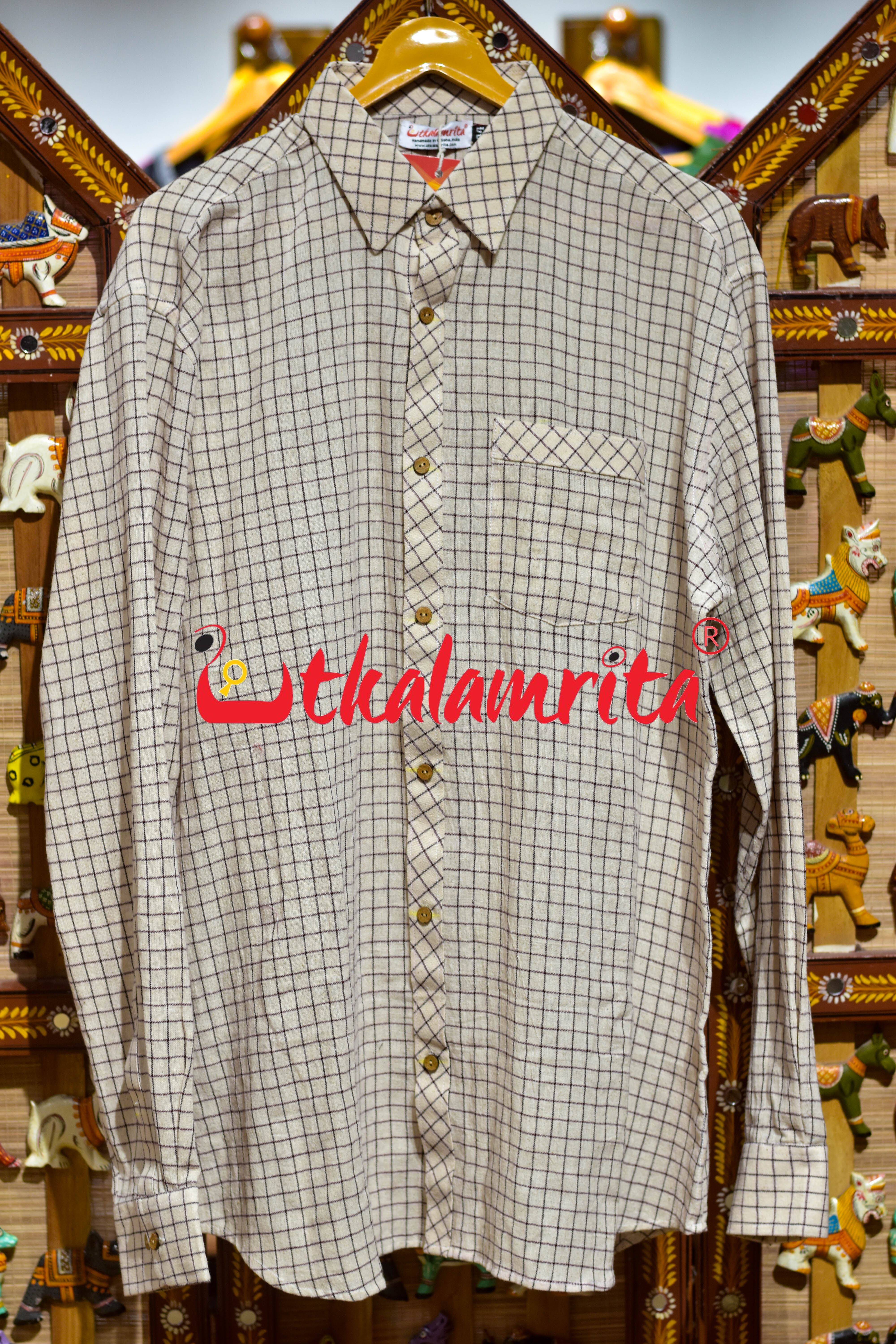 Off White Black Check Kotpad (Men's Full Shirt)
