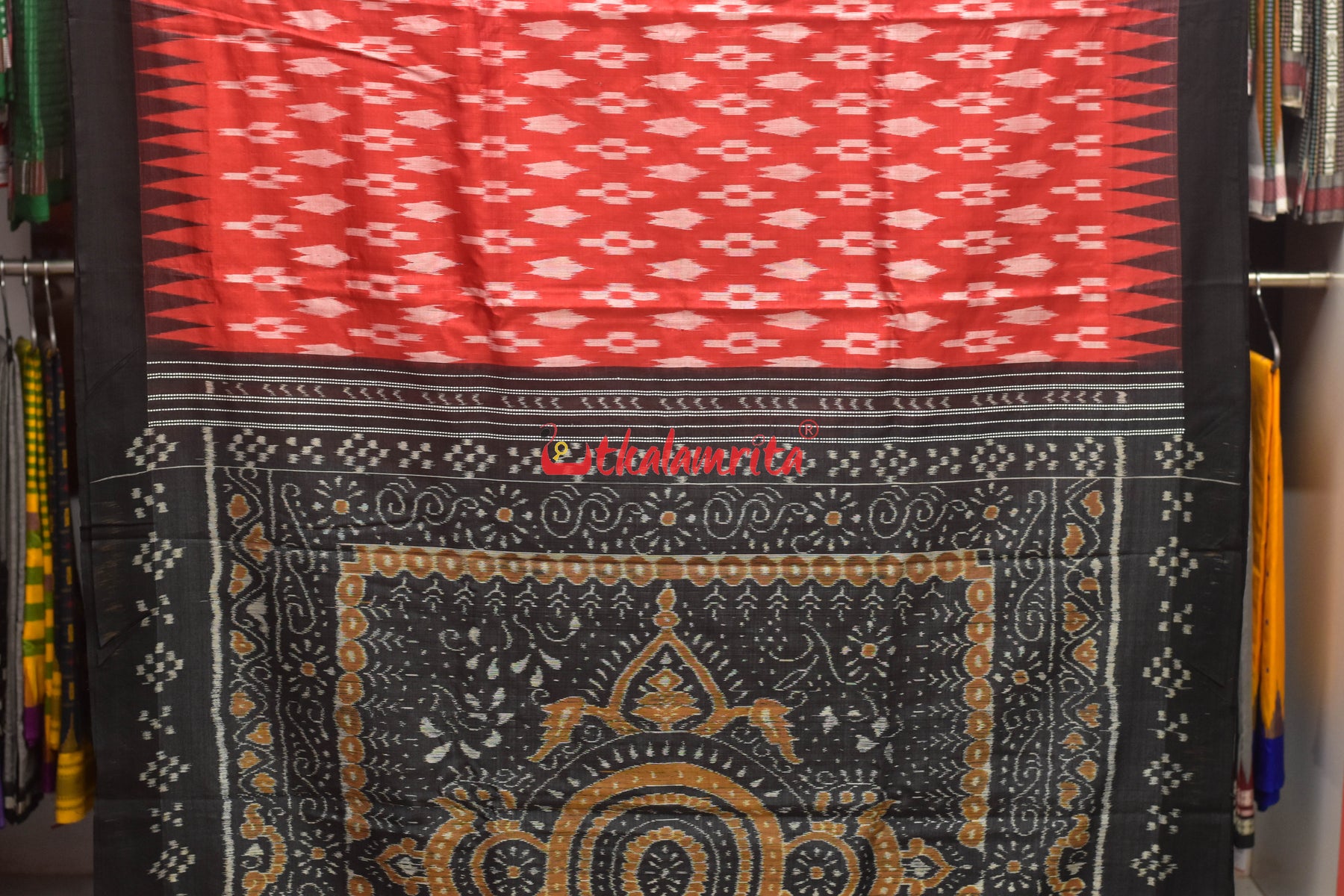 Red Body & Anchal Ikat Tussar Saree