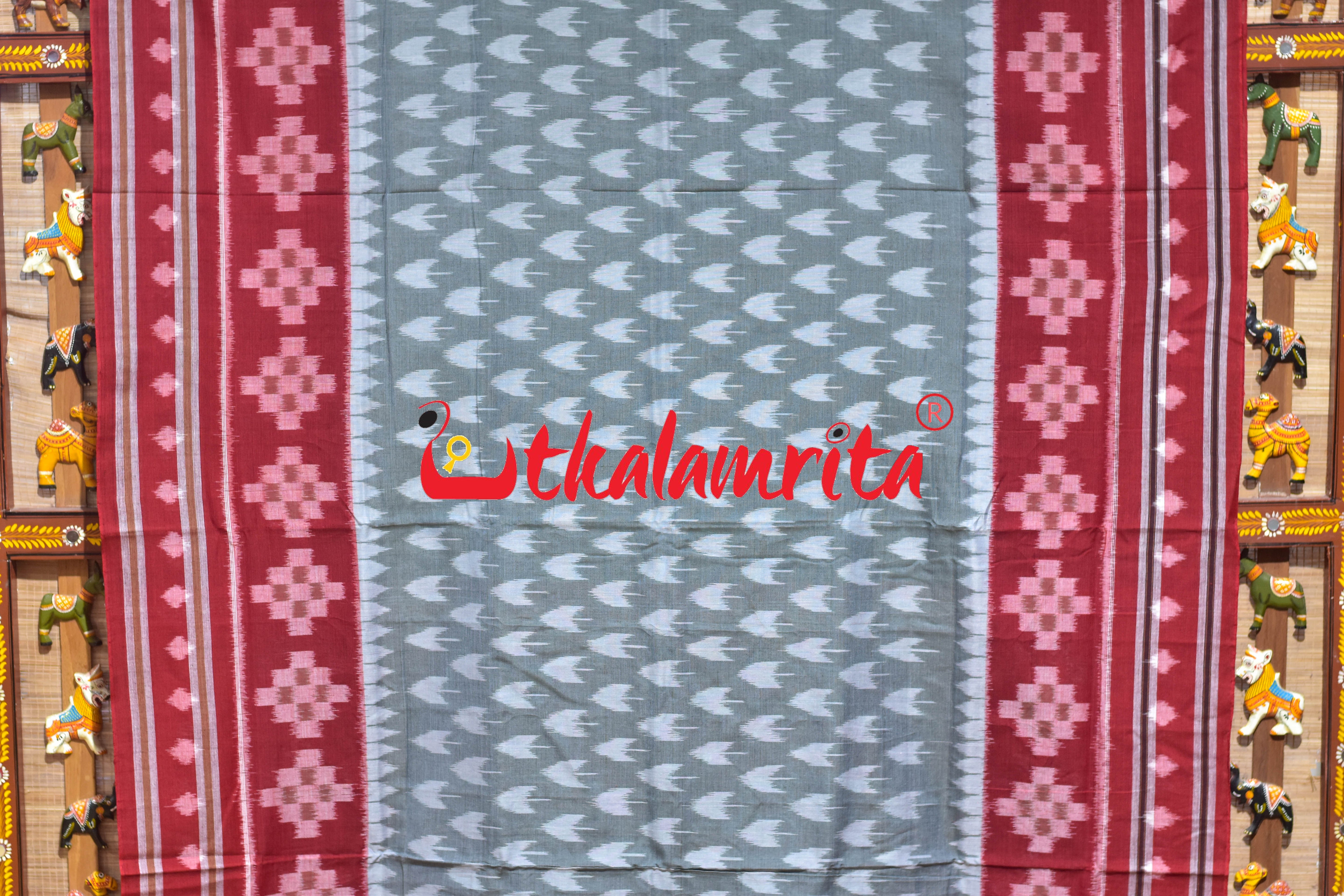 Grey Chhatu Border Pasapali Khandua Cotton Saree