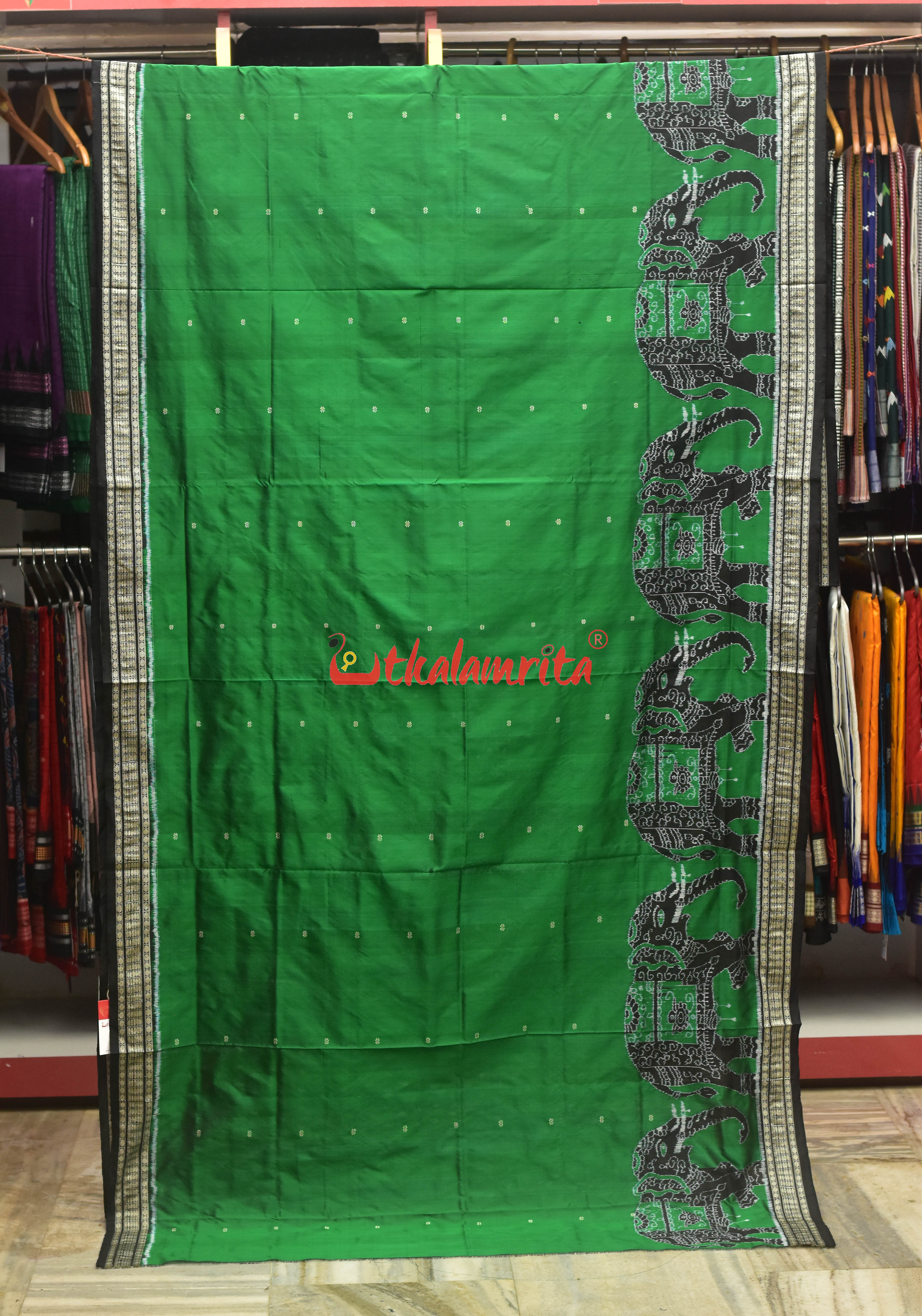 Black Green Bada Hathi Sambalpuri Silk Saree