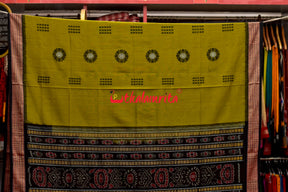 Light Mehndi Black Padam Bomkai Cotton Saree