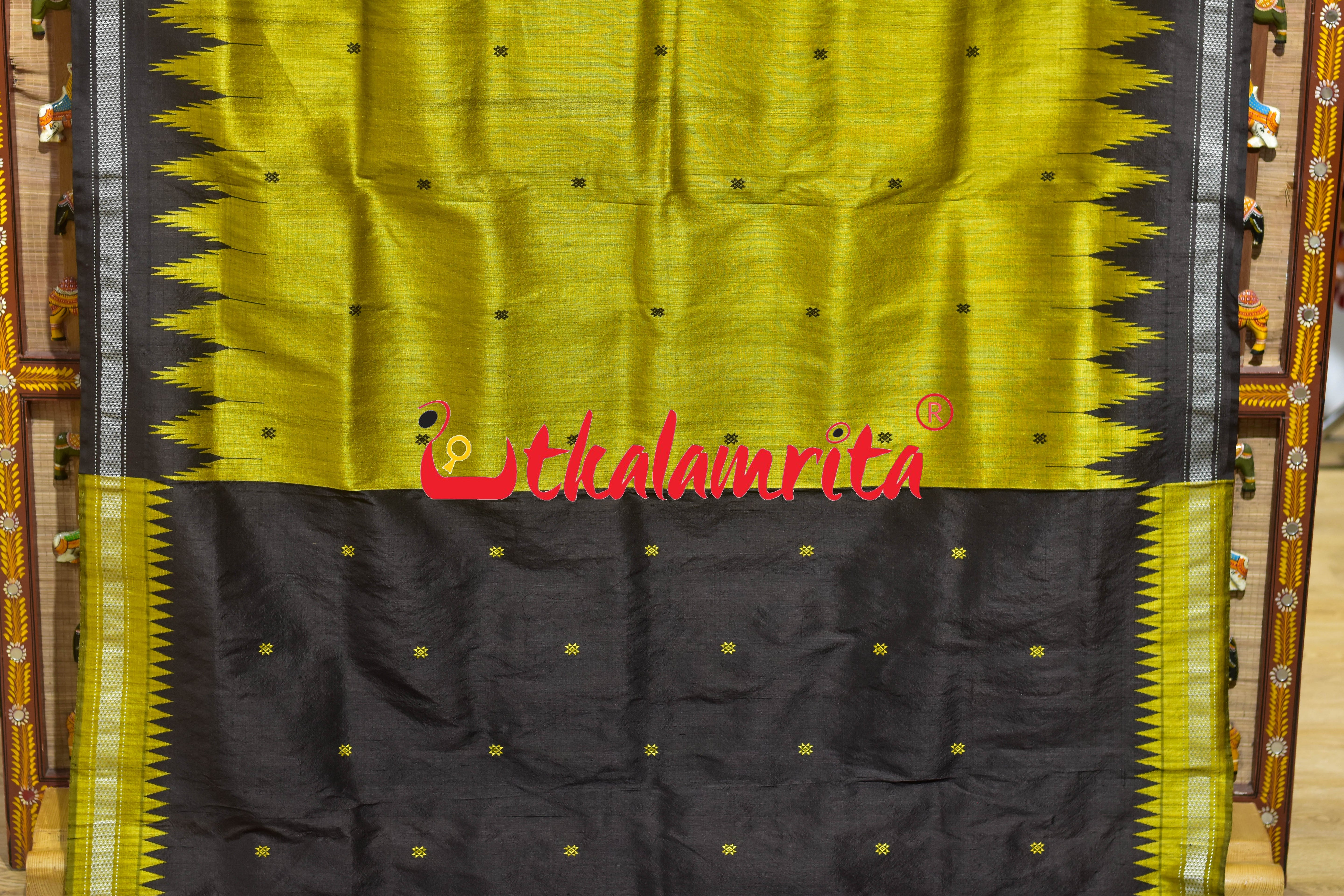 Natural Haladi with Black Border Berhampuri Silk Saree