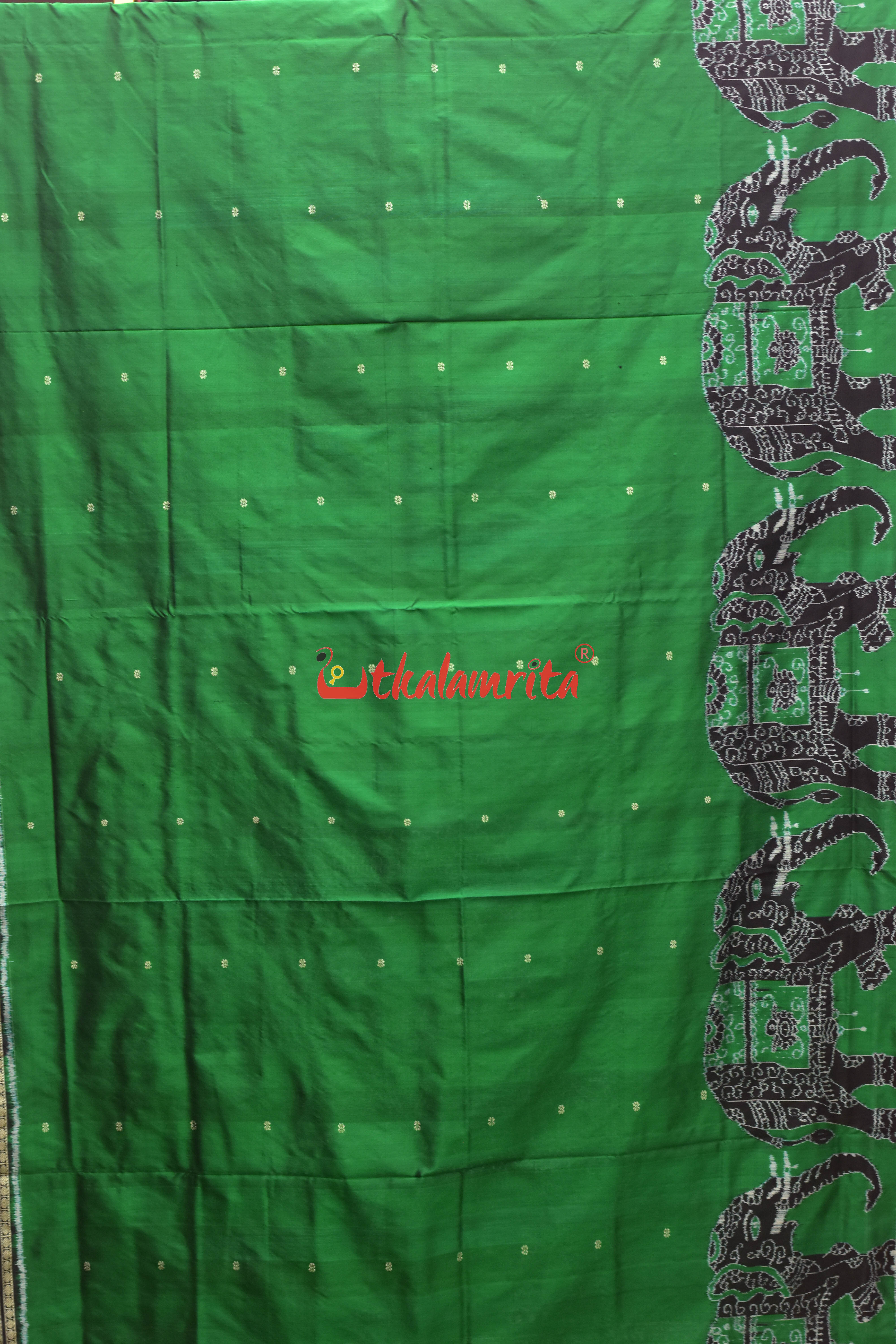 Black Green Bada Hathi Sambalpuri Silk Saree