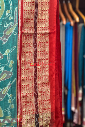 Teal Birds Bandha Sambalpuri Cotton Saree