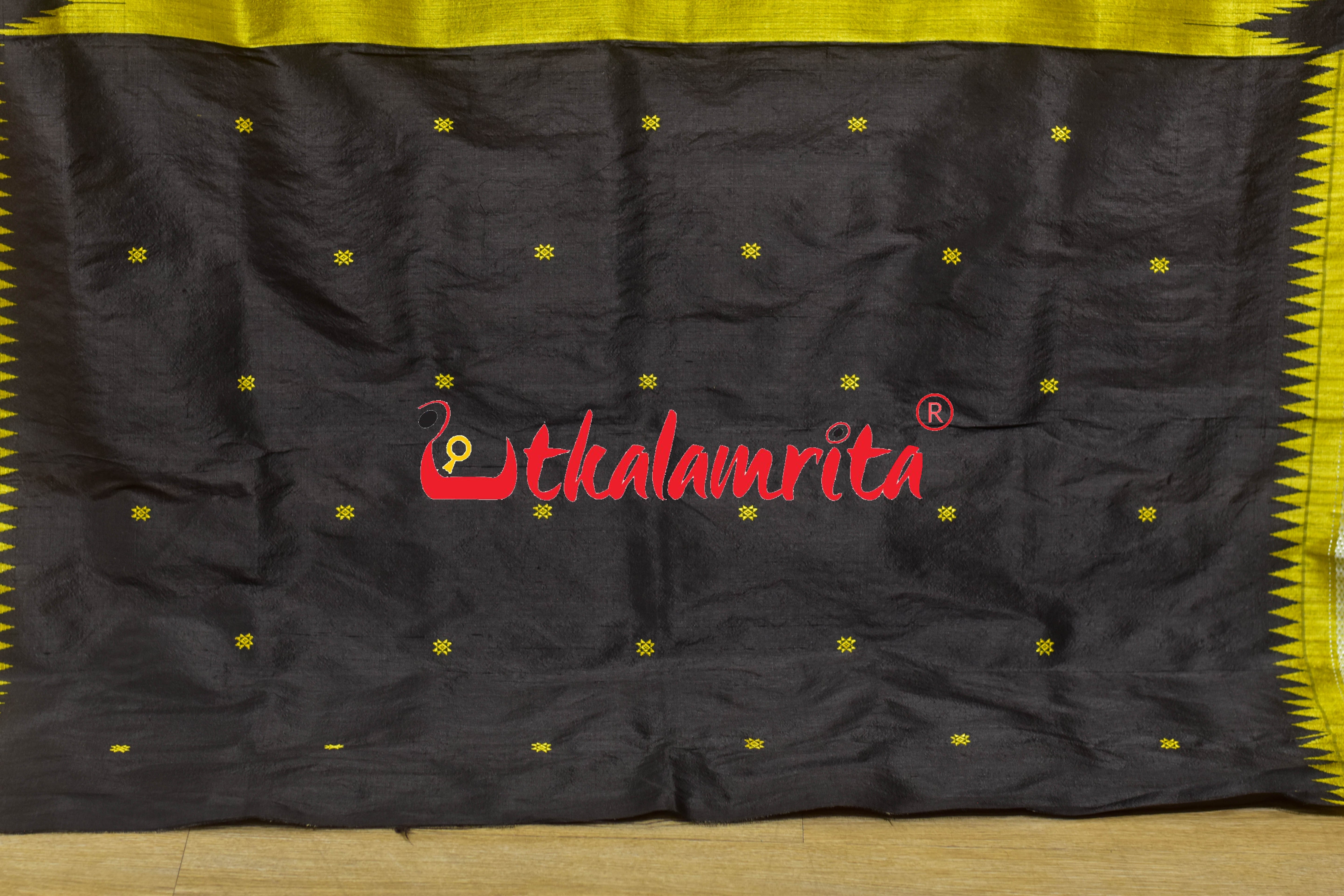 Natural Haladi with Black Border Berhampuri Silk Saree