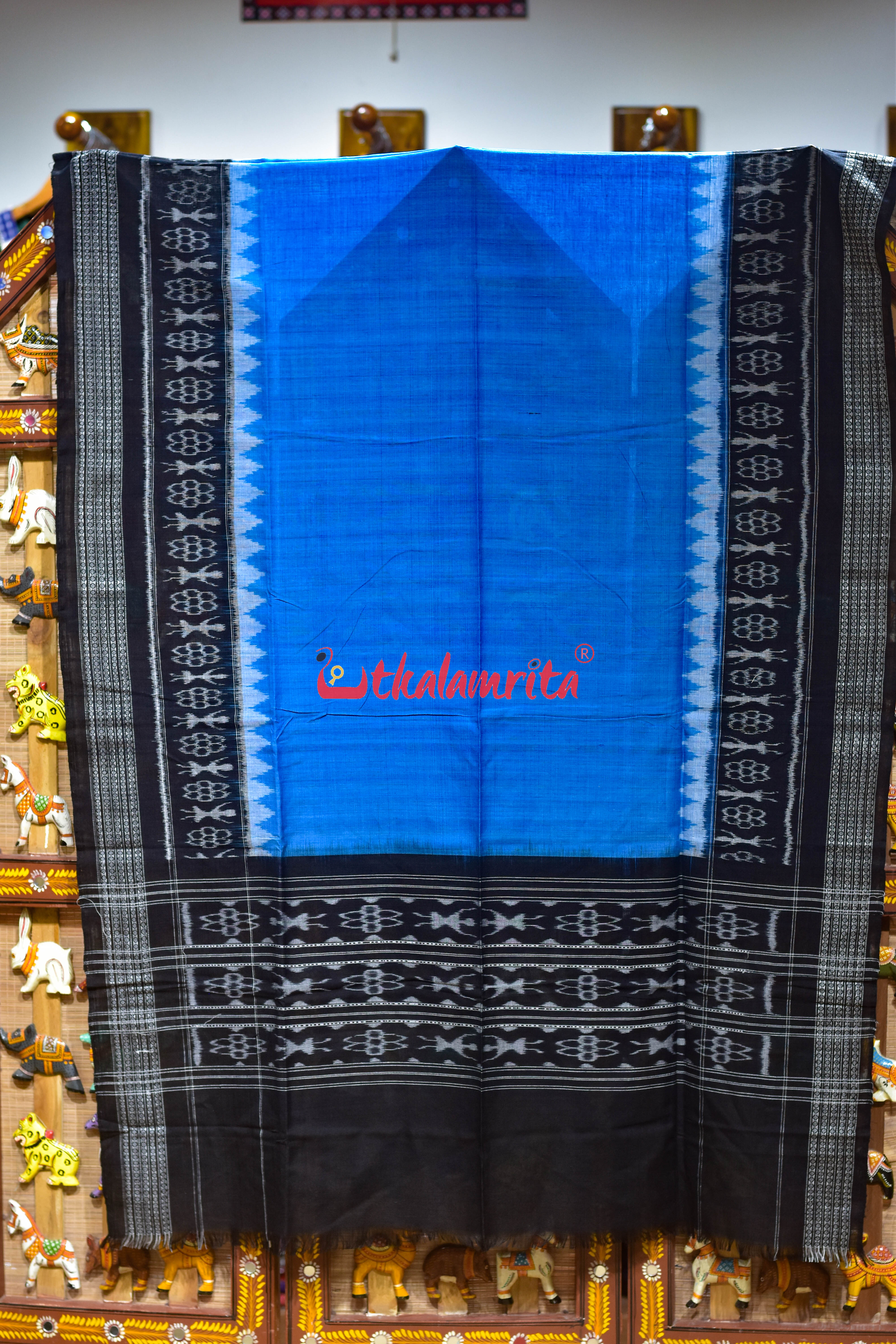 Sky Blue Black Tribals Bandha Cotton (Dupatta)