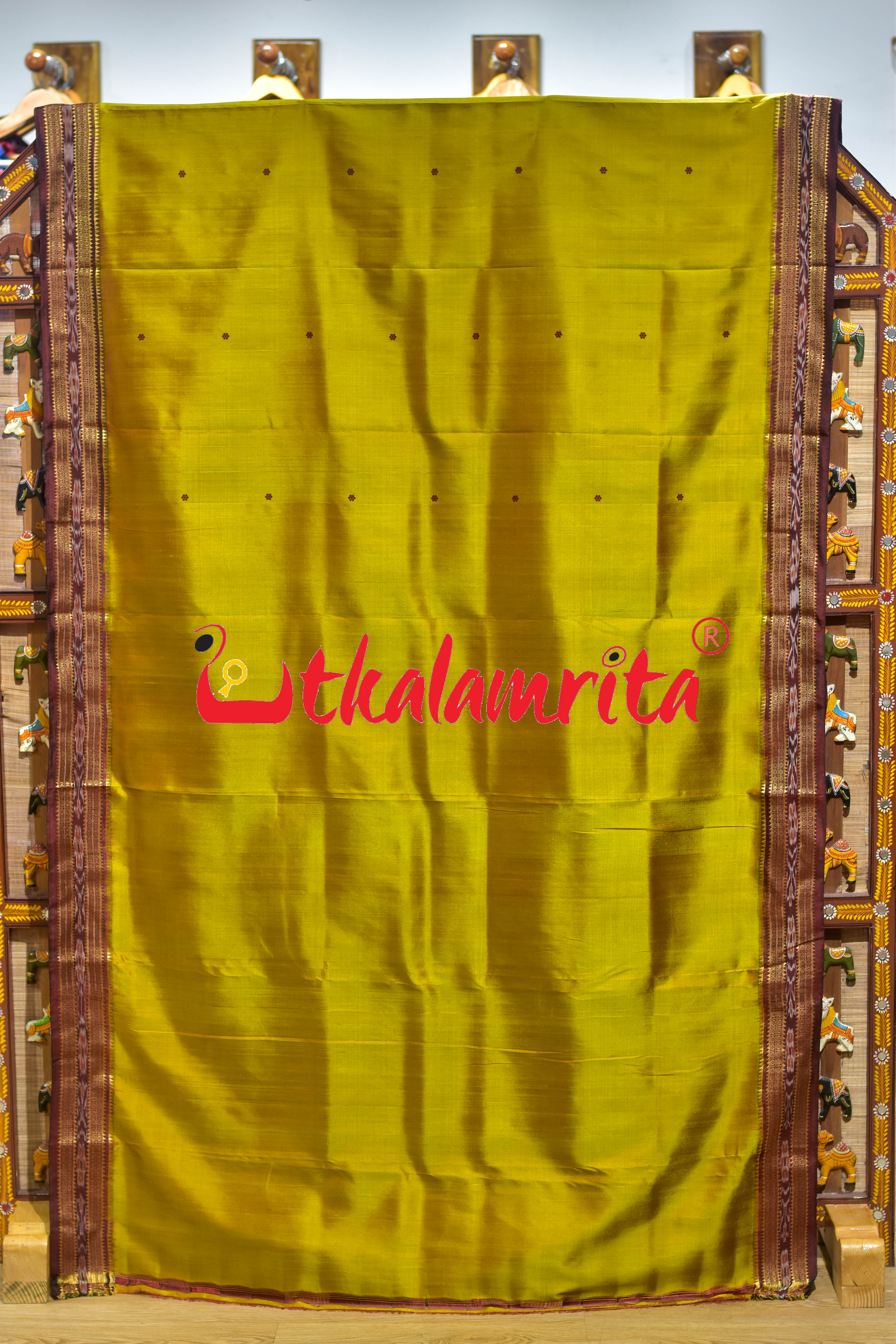 Baala Buti Golden Maroon Khandua Silk Saree