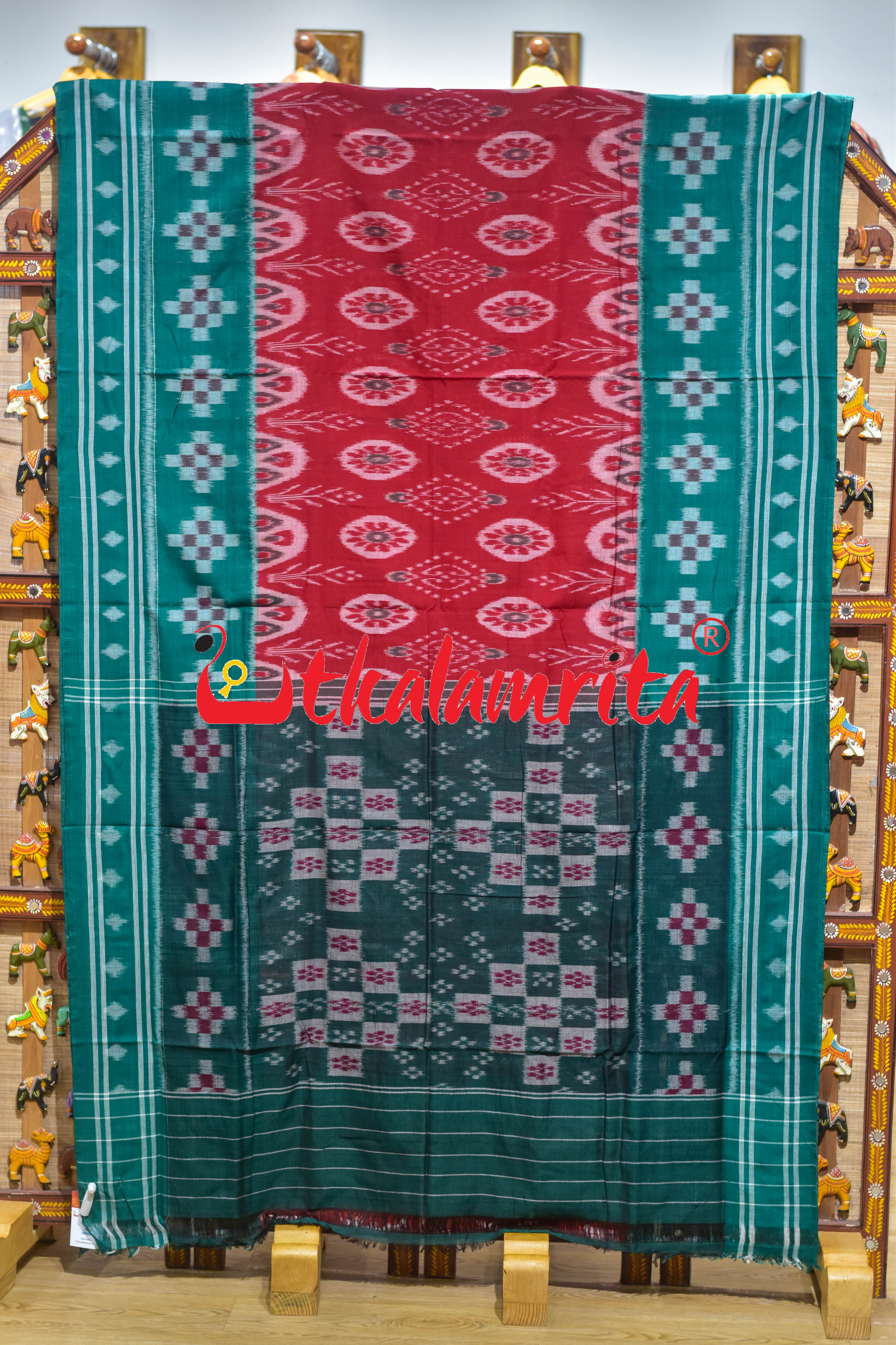 Red Green Body Chakra Khandua Cotton Saree