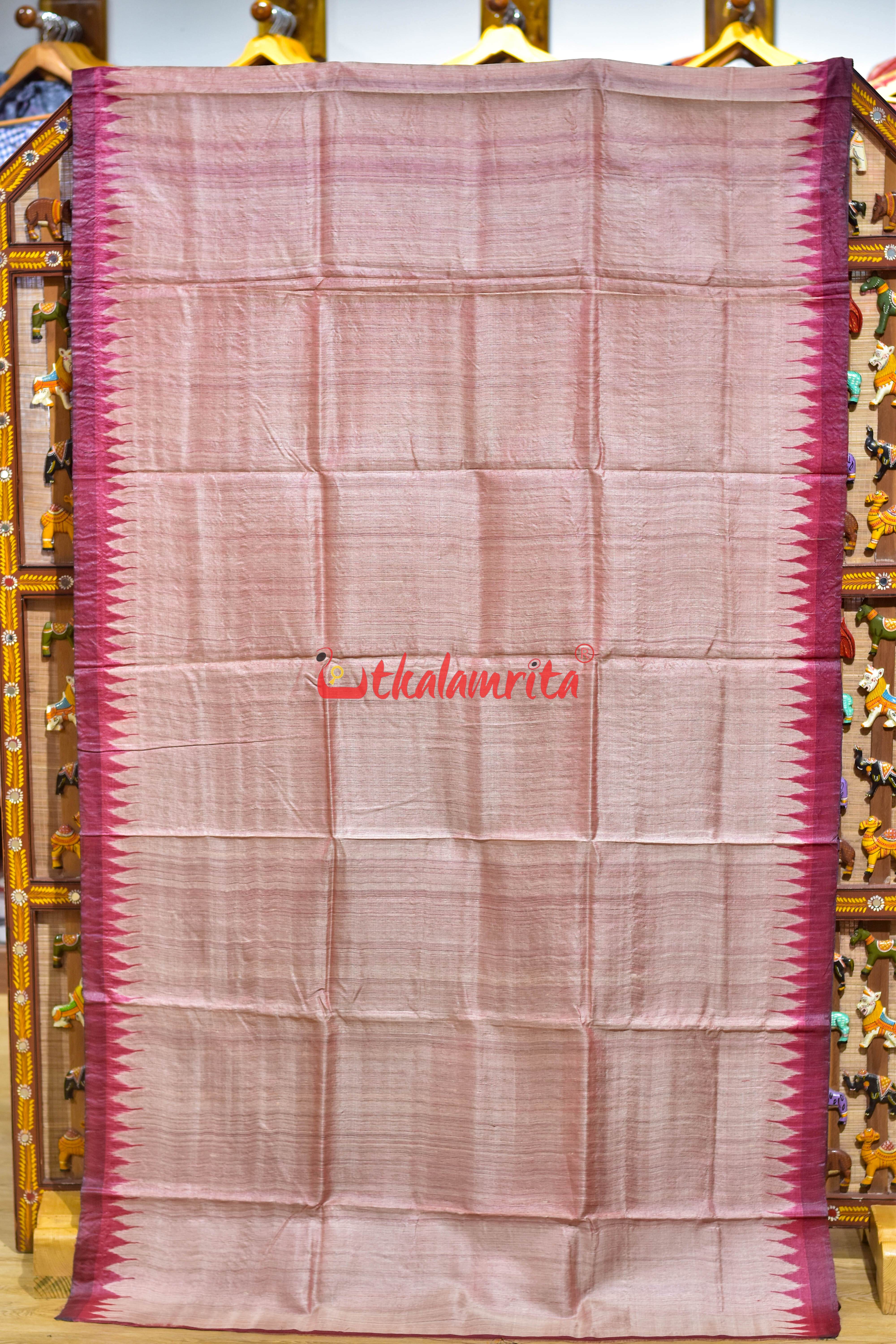 Peach with Berry Maroon Gopalpur Tussar Silk Saree