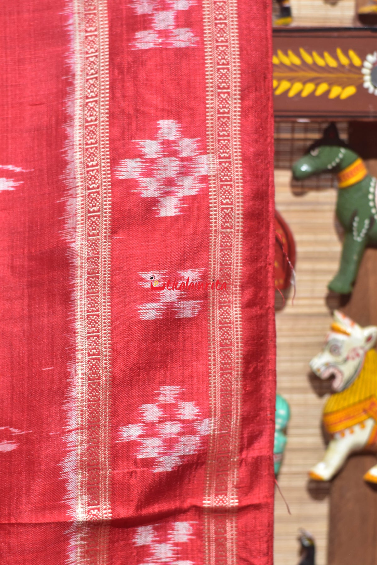 Red Trio Tribals Khandua Silk Saree