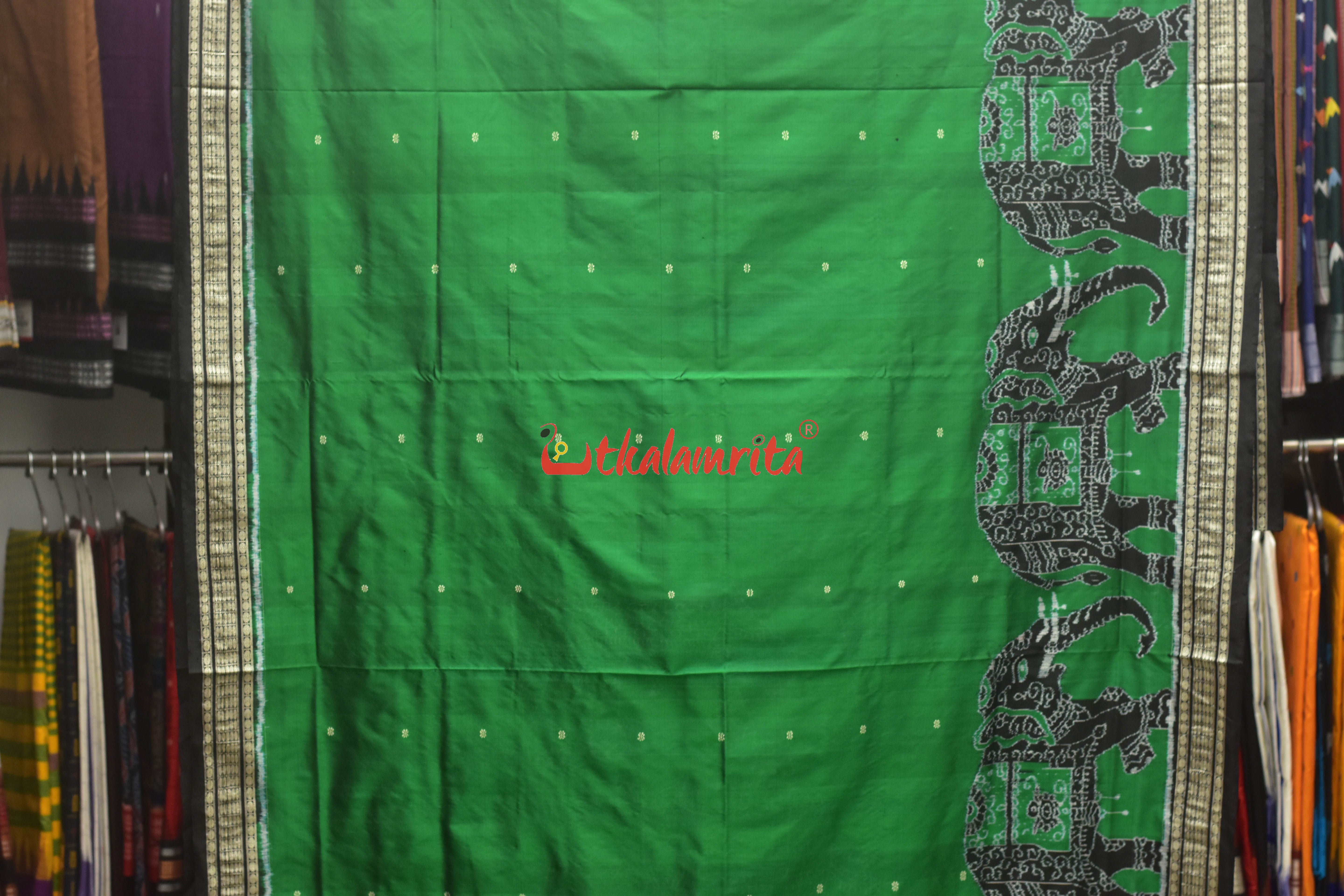 Black Green Bada Hathi Sambalpuri Silk Saree