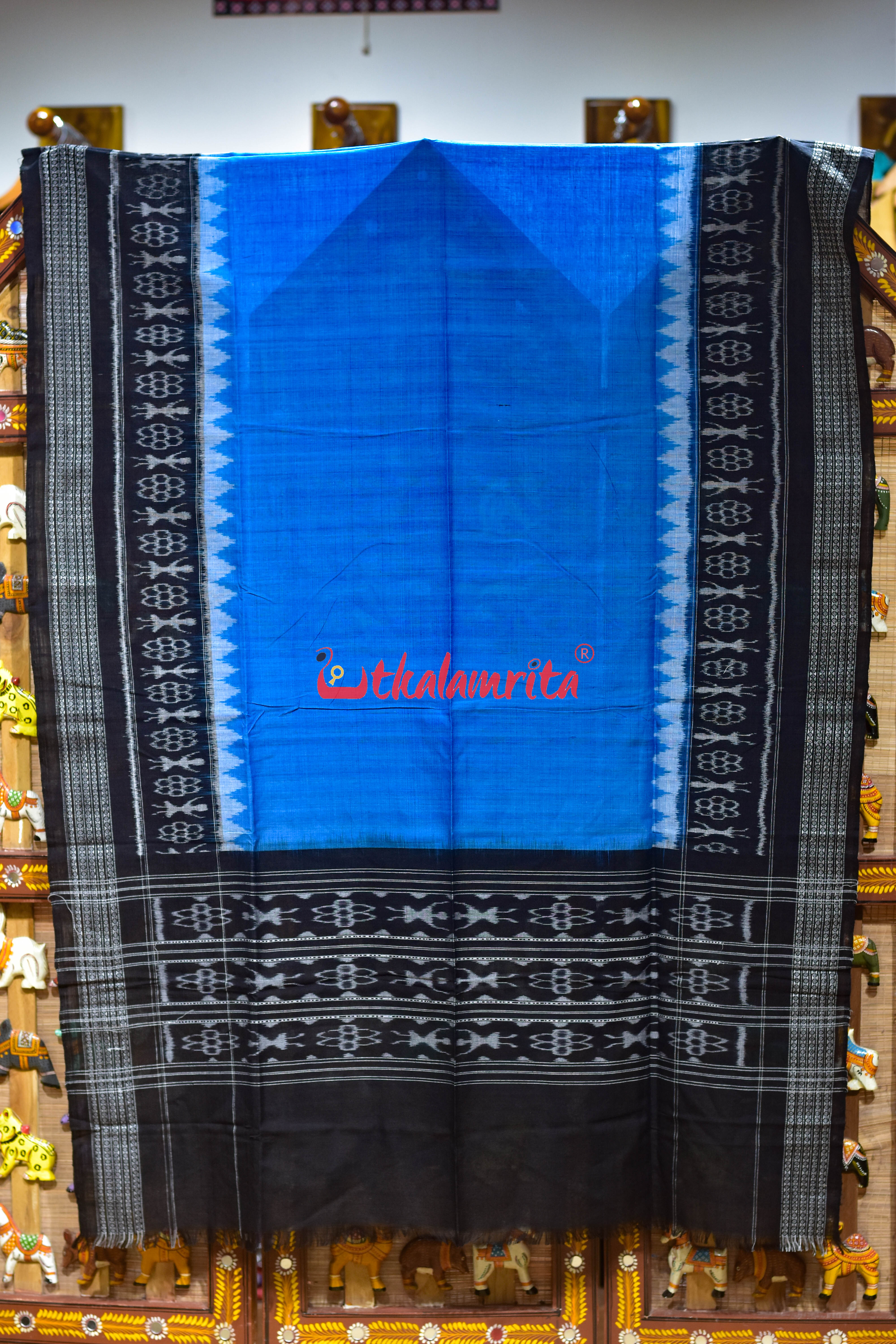 Sky Blue Black Tribals Bandha Cotton (Dupatta)