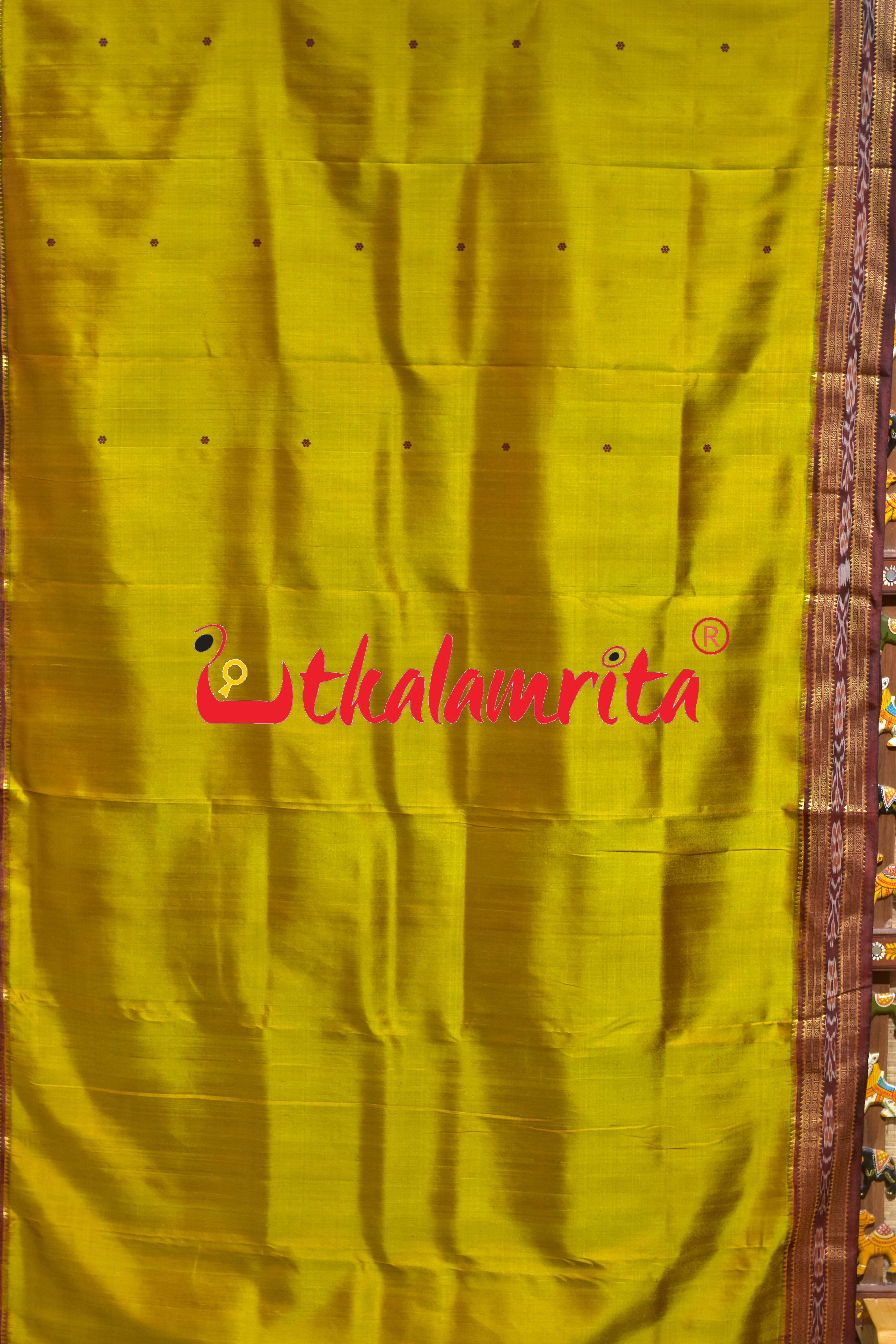 Baala Buti Golden Maroon Khandua Silk Saree