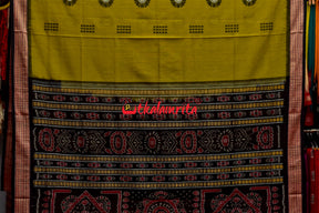 Light Mehndi Black Padam Bomkai Cotton Saree