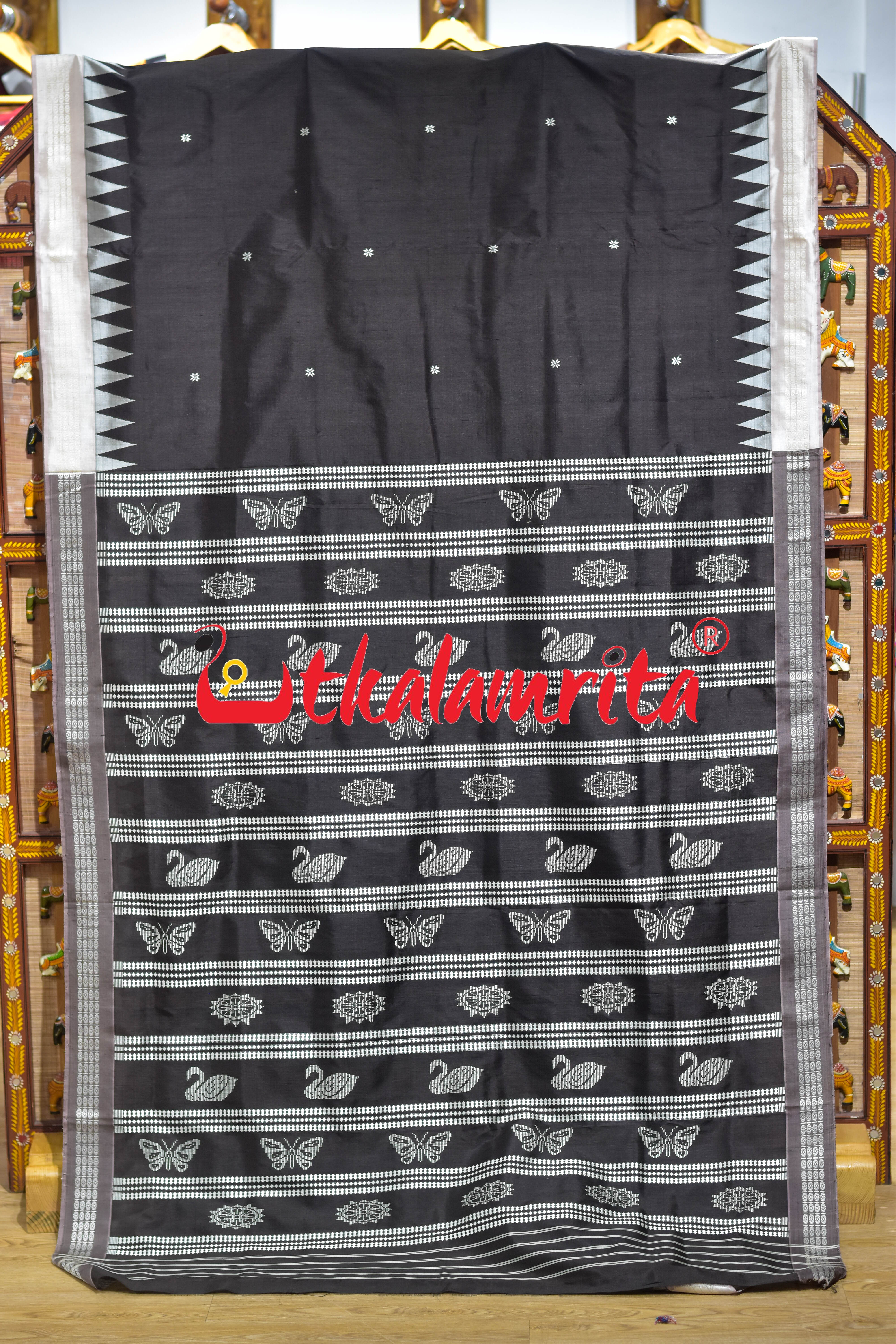 Natural Dye Black with Laakha Border Berhampuri Silk Saree