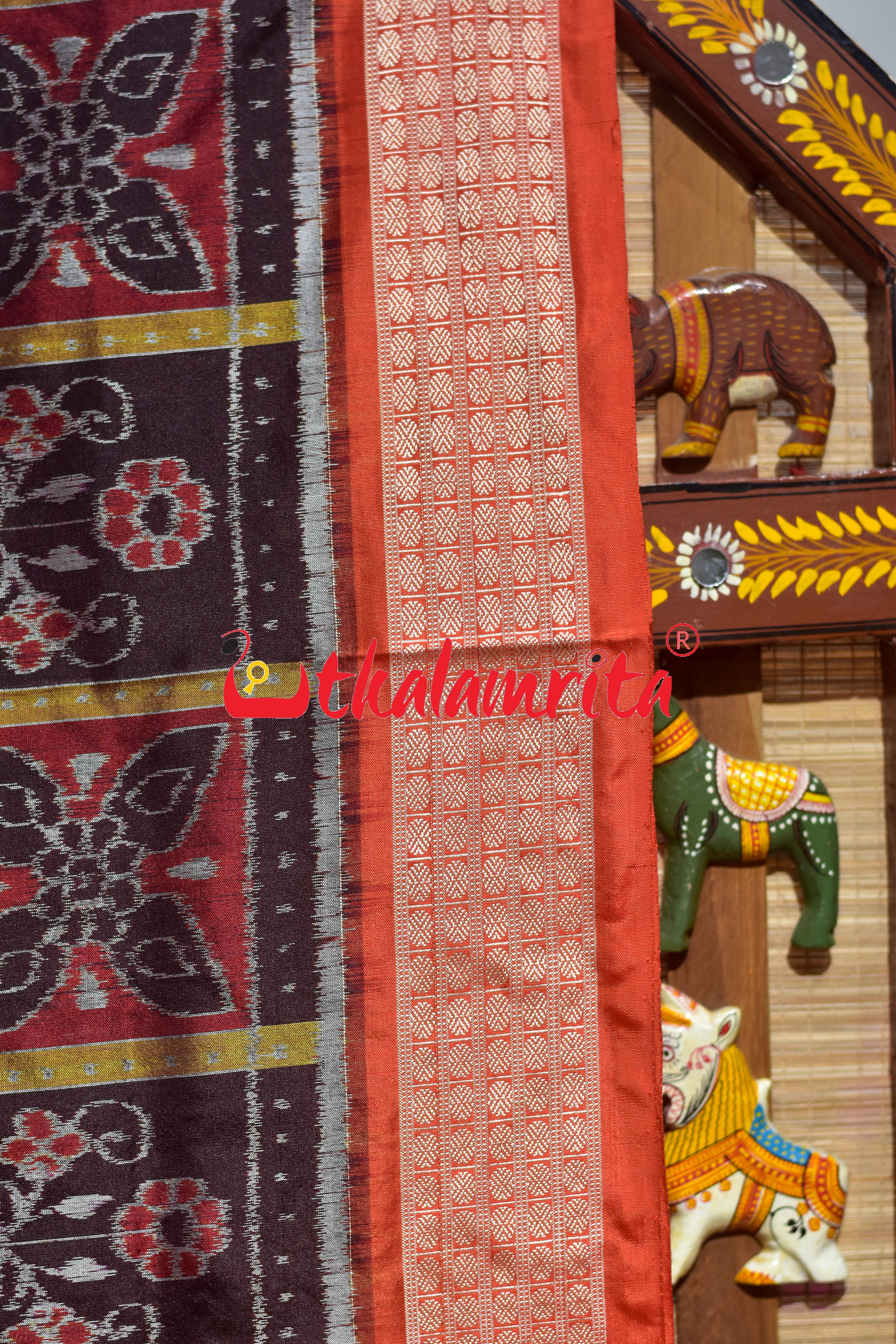 Coffee Maroon Orange Dhadi Nabakothi Silk Saree