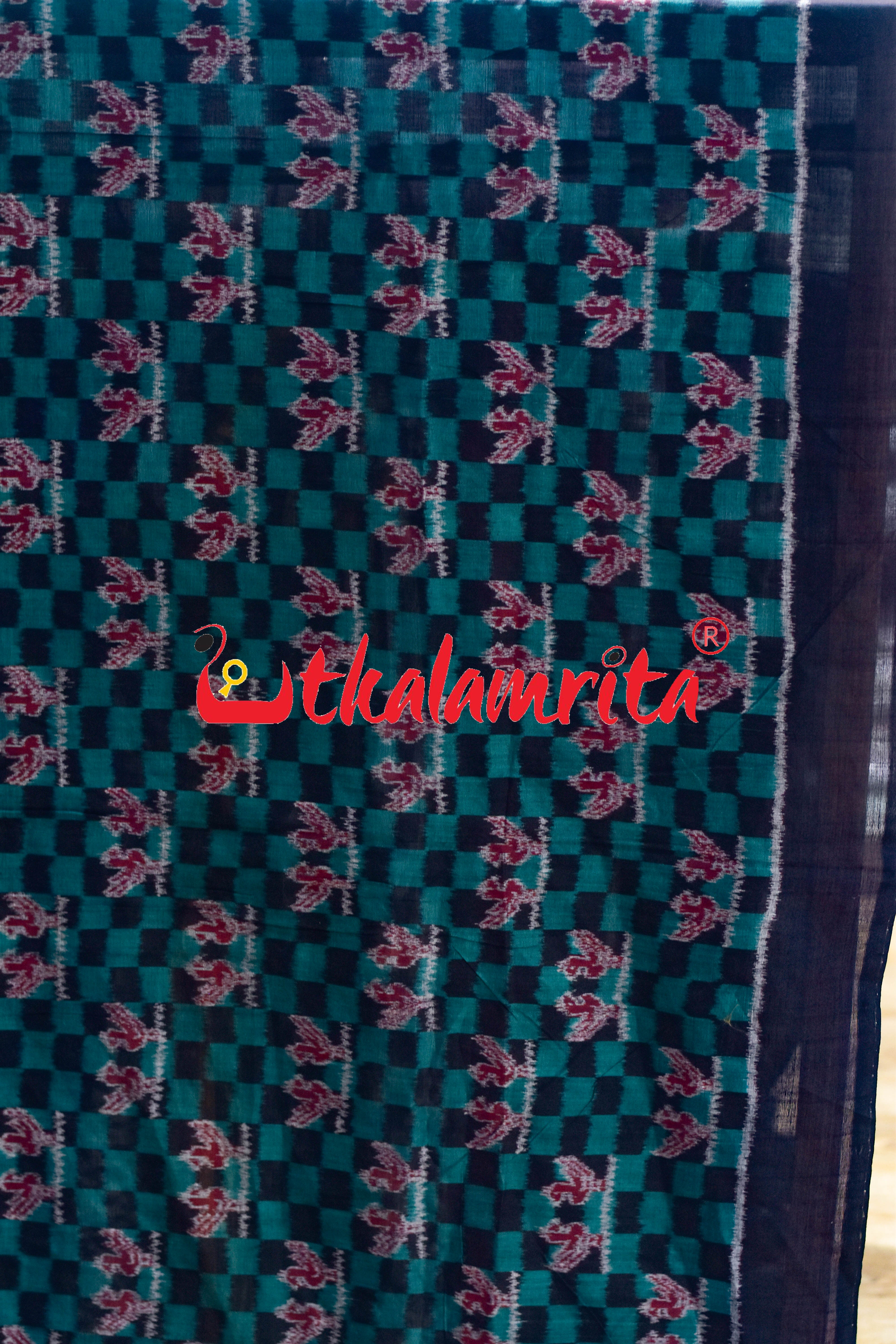 Black Green Different Theme Sambalpuri Cotton (Fabric)