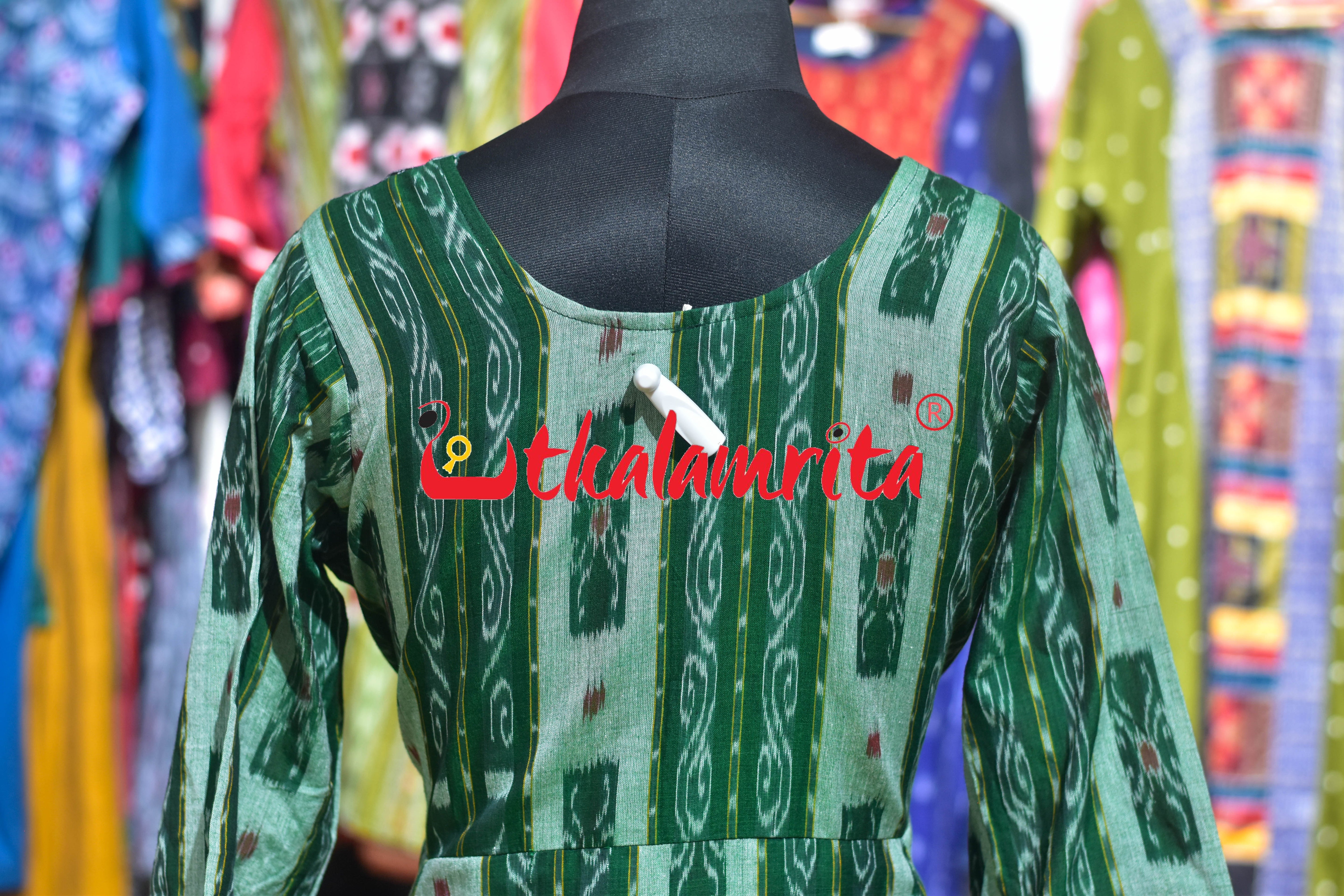 Green Sambalpuri Cotton Anarkali