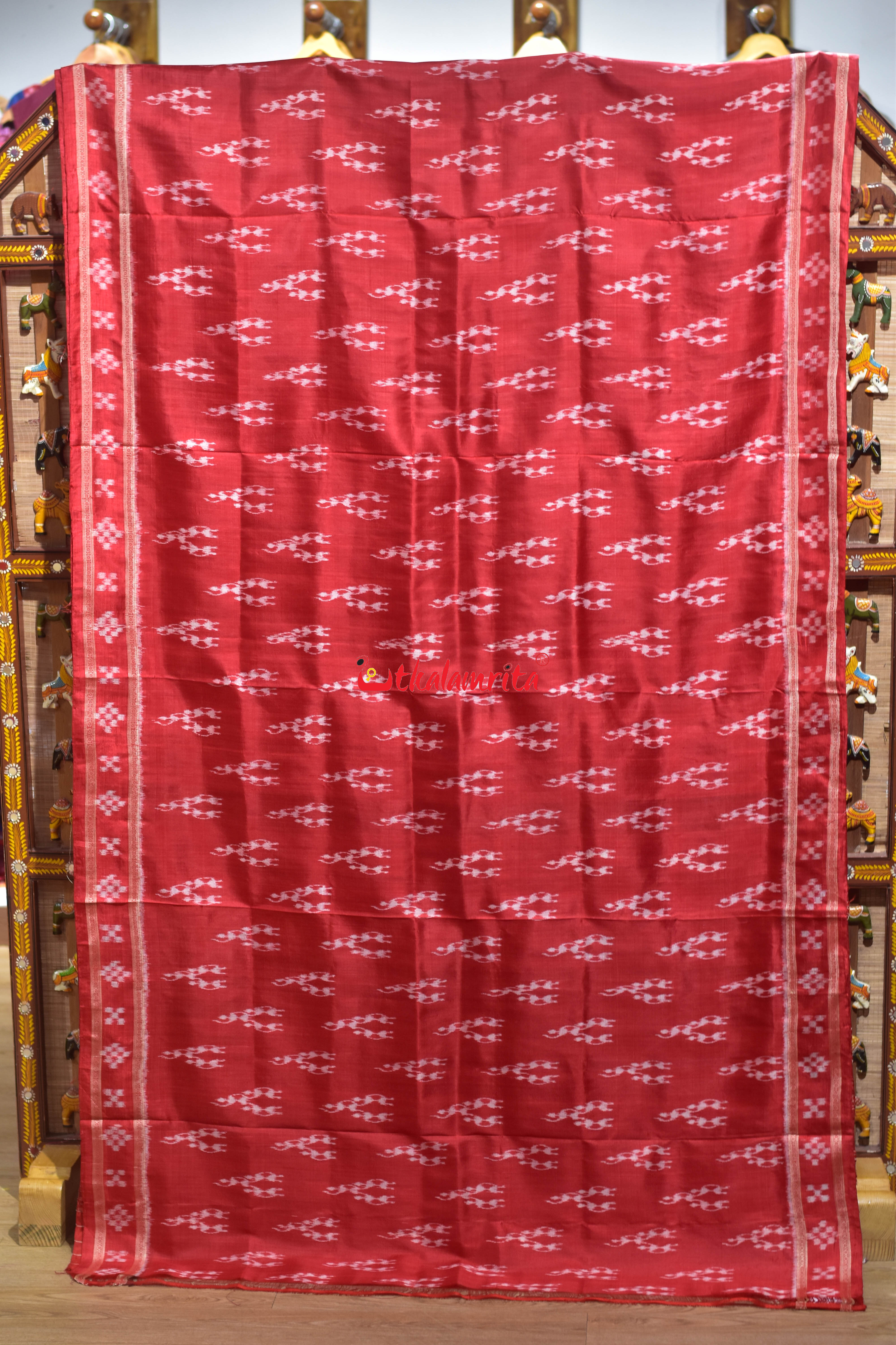 Red Trio Tribals Khandua Silk Saree