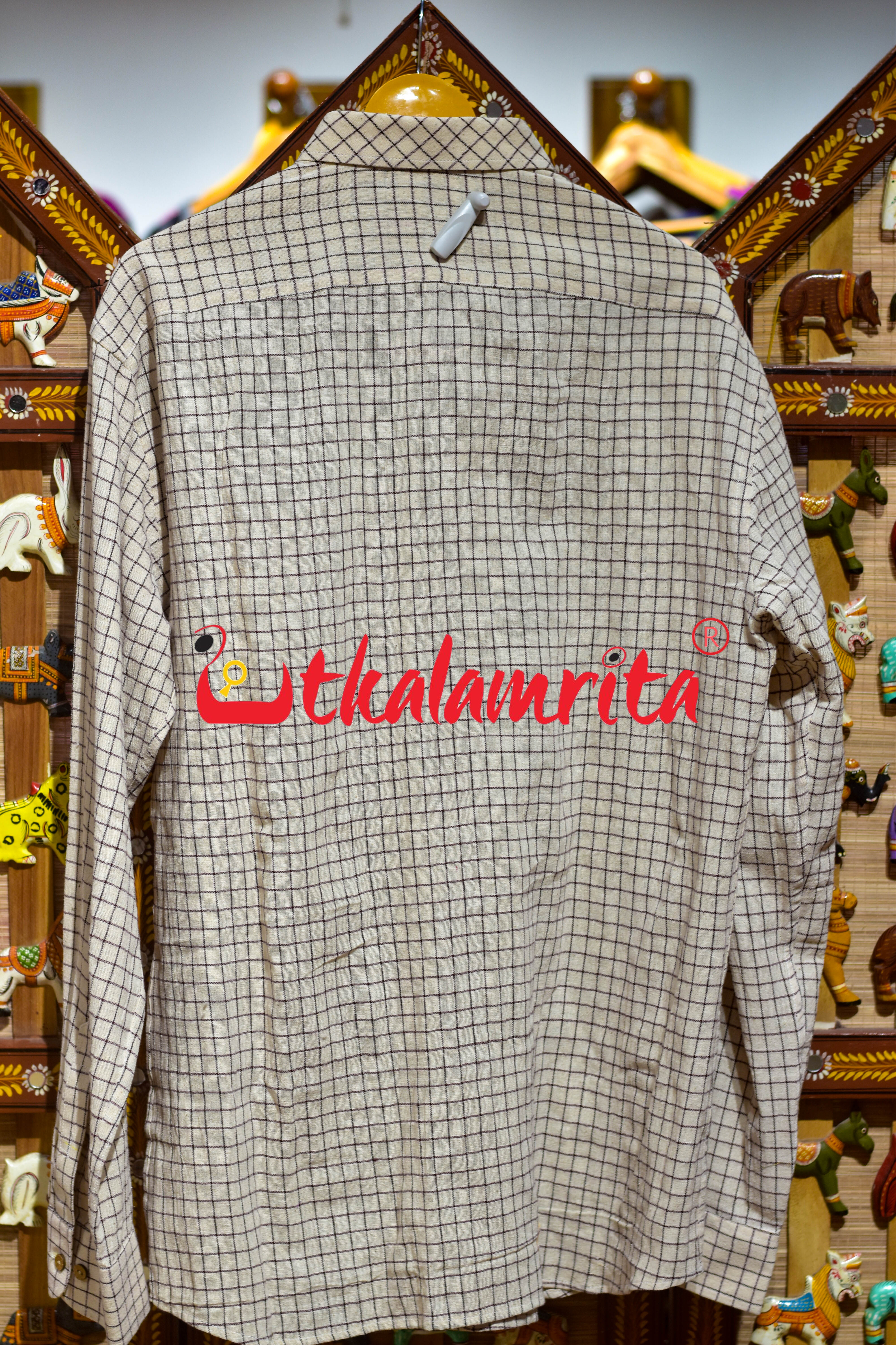 Off White Black Check Kotpad (Men's Full Shirt)