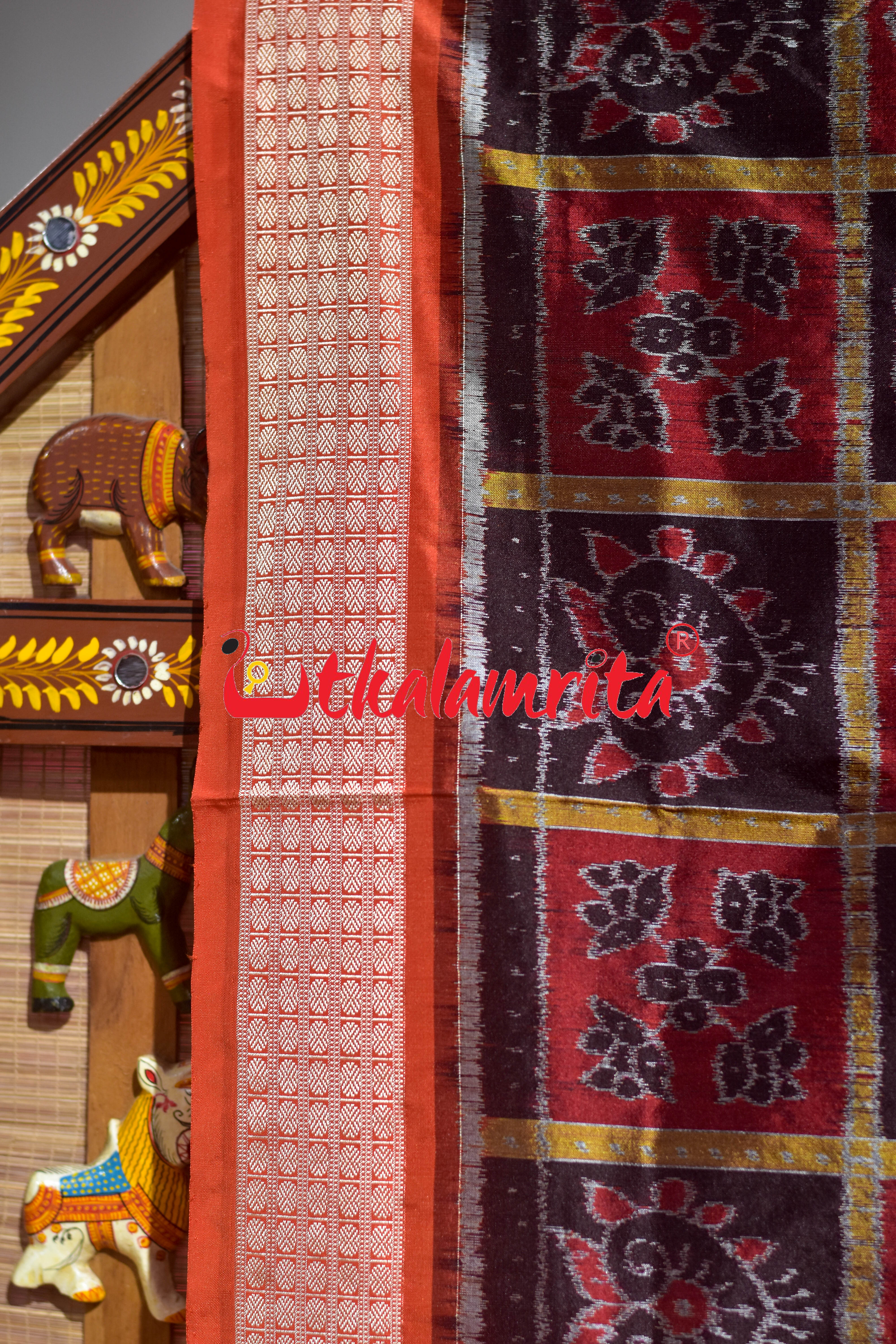 Coffee Maroon Orange Dhadi Nabakothi Silk Saree