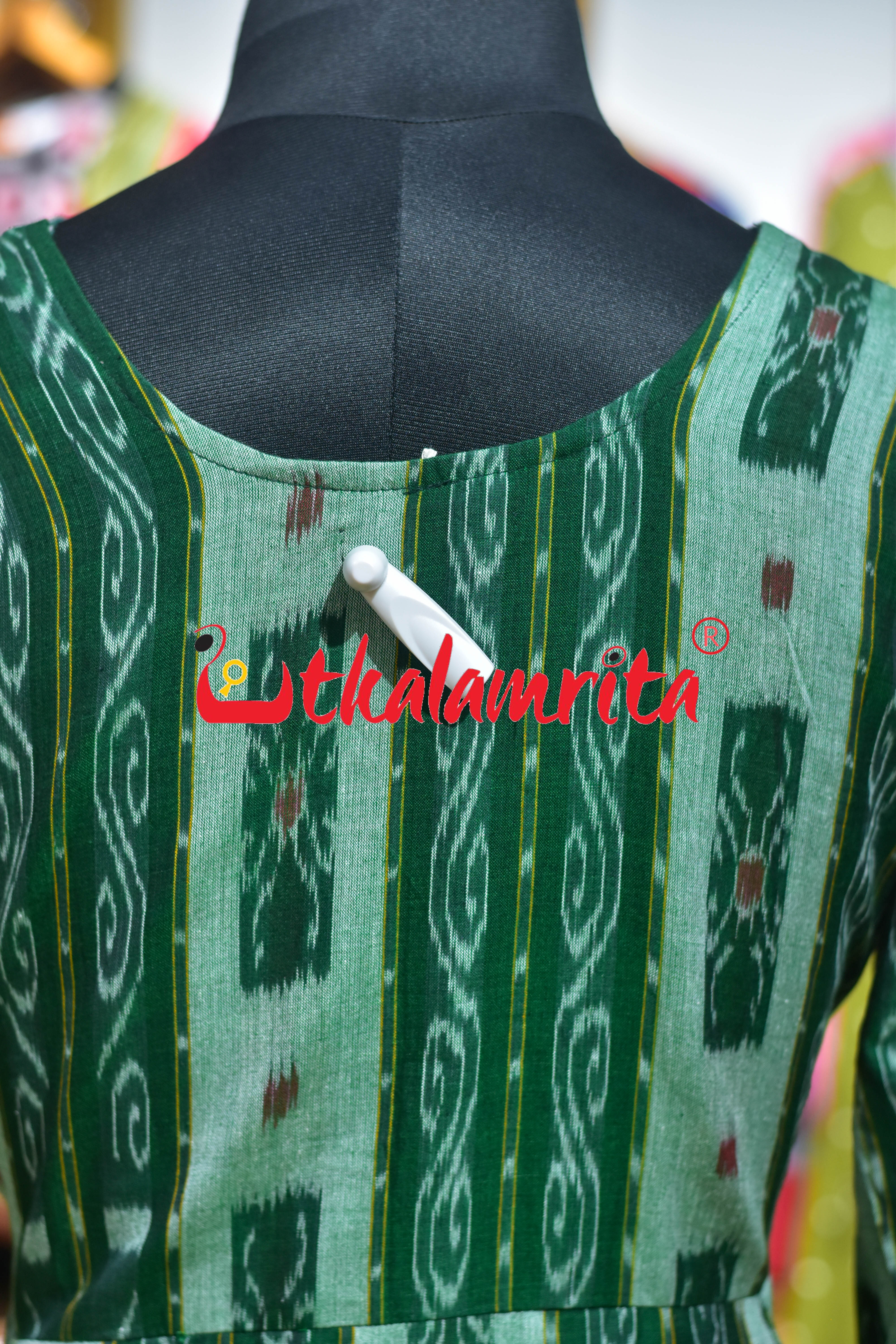 Green Sambalpuri Cotton Anarkali