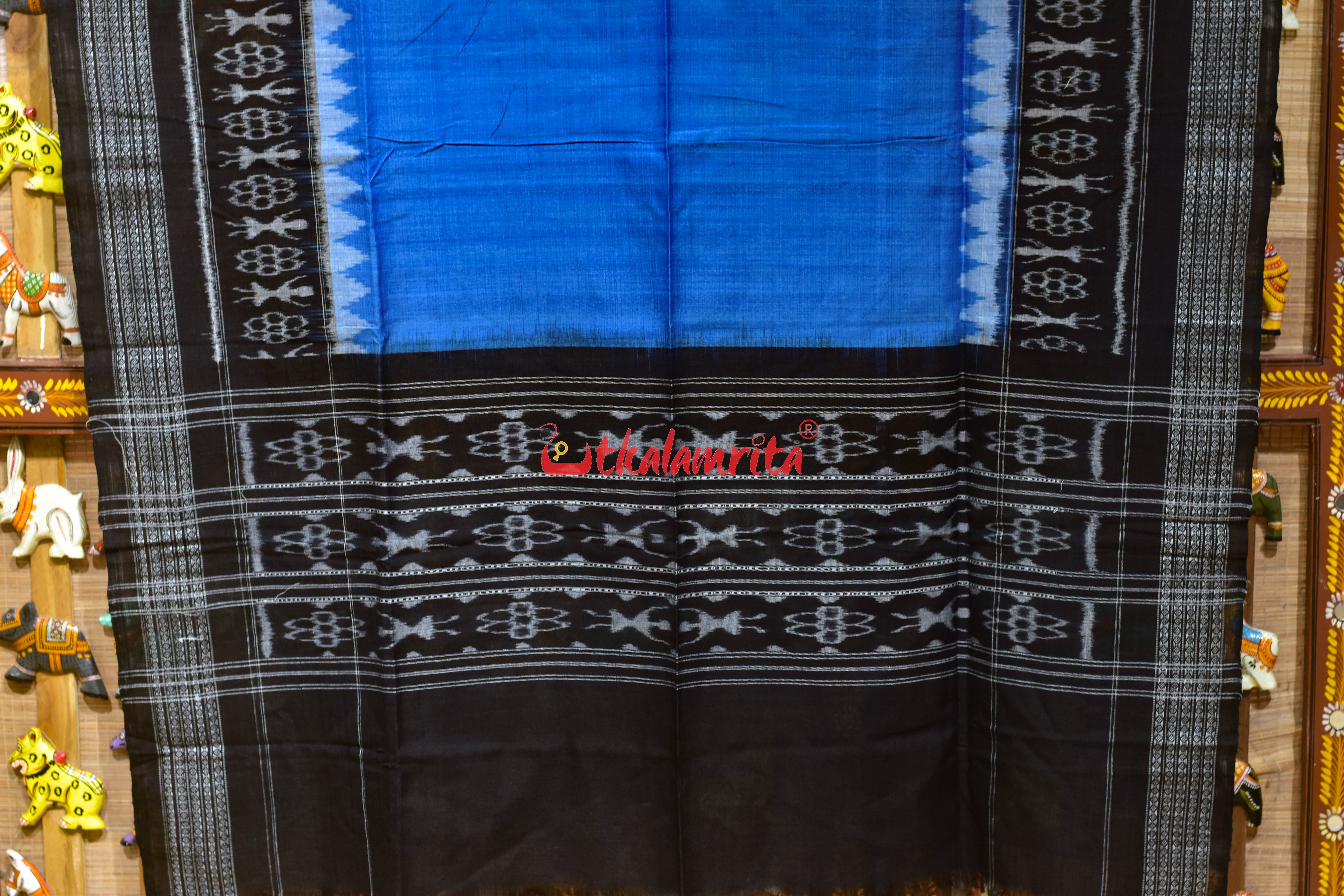 Sky Blue Black Tribals Bandha Cotton (Dupatta)