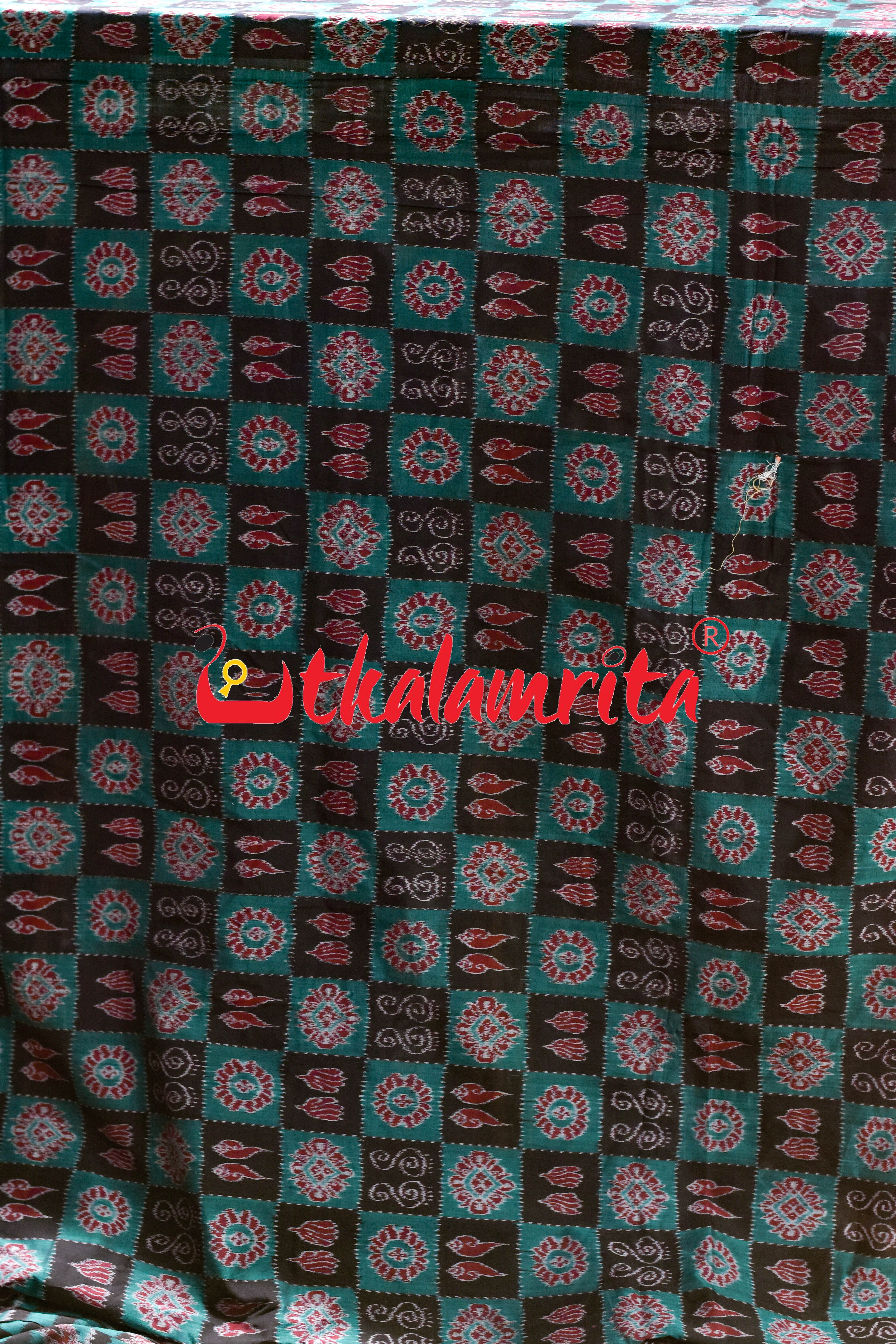 Black Green Different Theme Sambalpuri Cotton (Fabric)