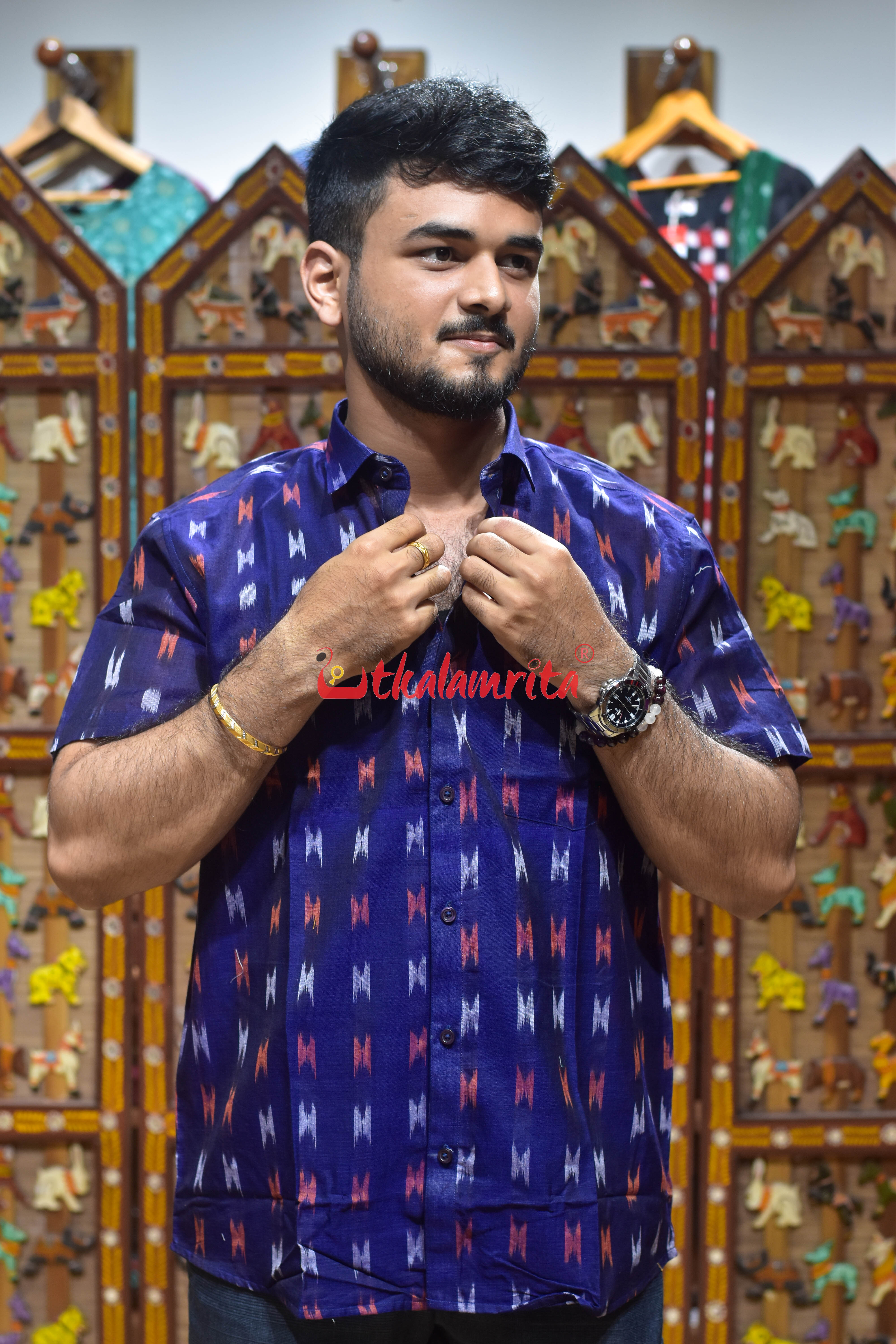 Navy Blue M Design (Men's Half Shirt)