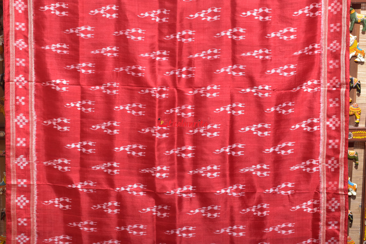 Red Trio Tribals Khandua Silk Saree