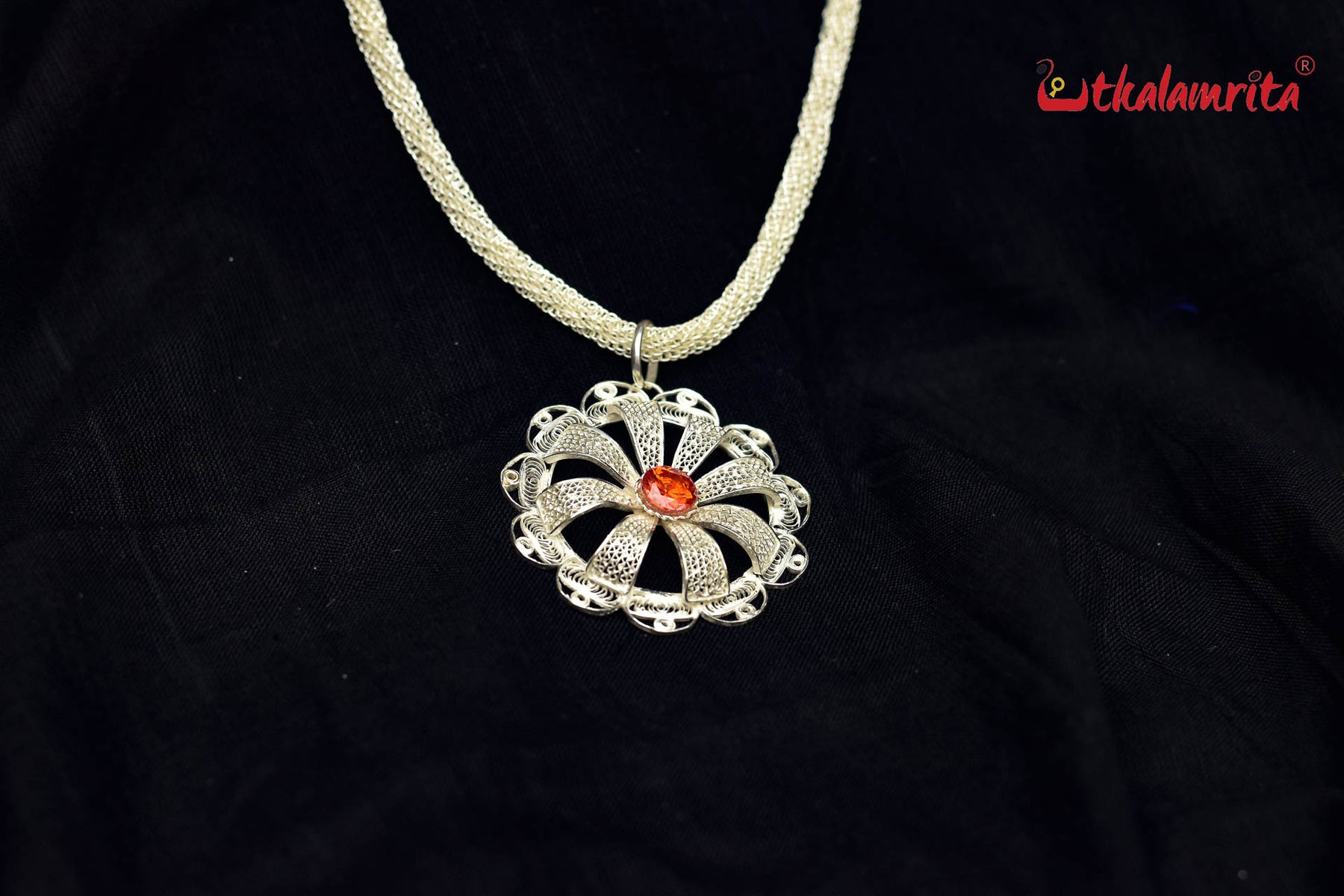 Silver Jala Necklace with Flower Pendant