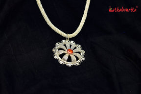 Silver Jala Necklace with Flower Pendant