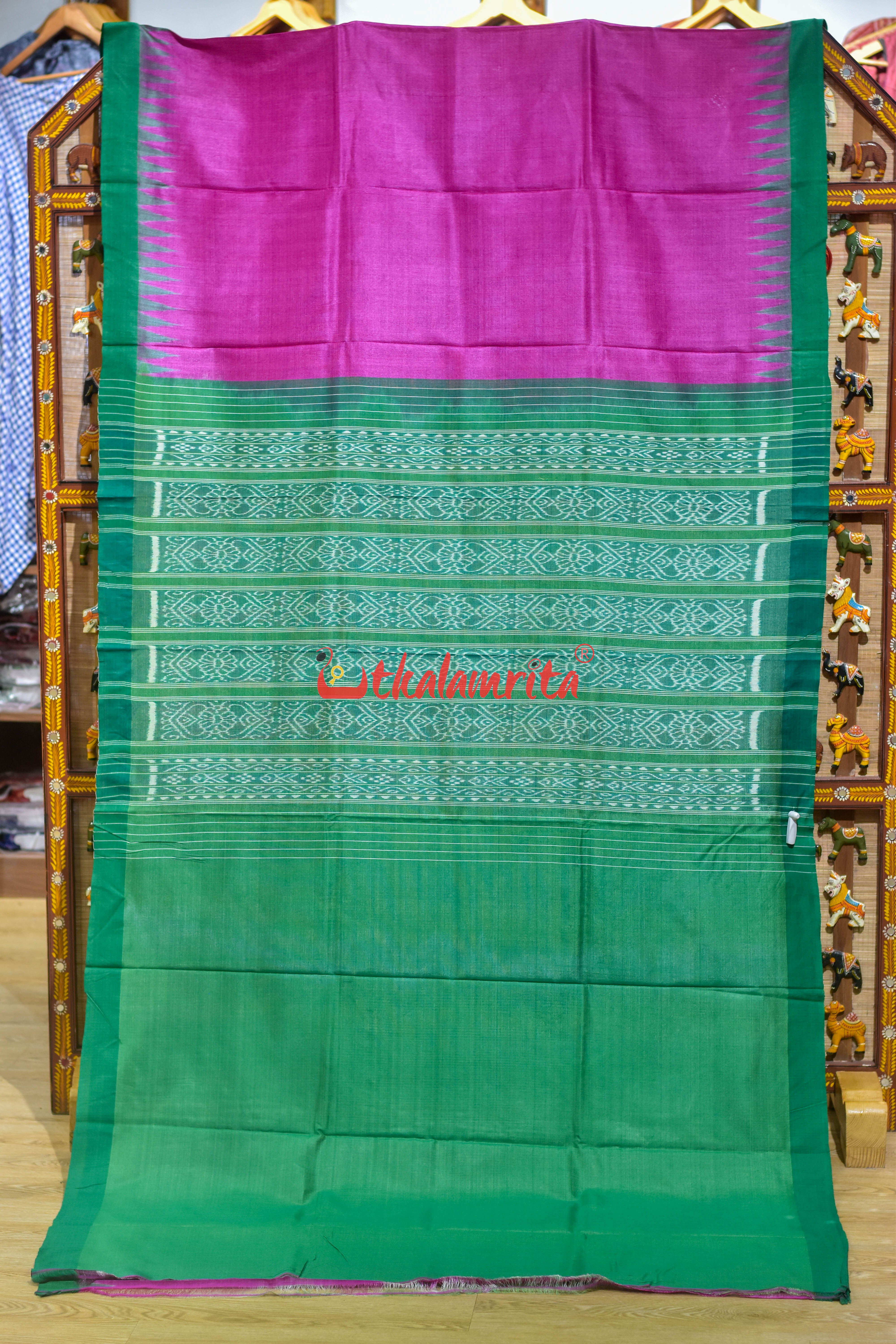 Magenta with Green Gopalpur Tussar Silk Saree