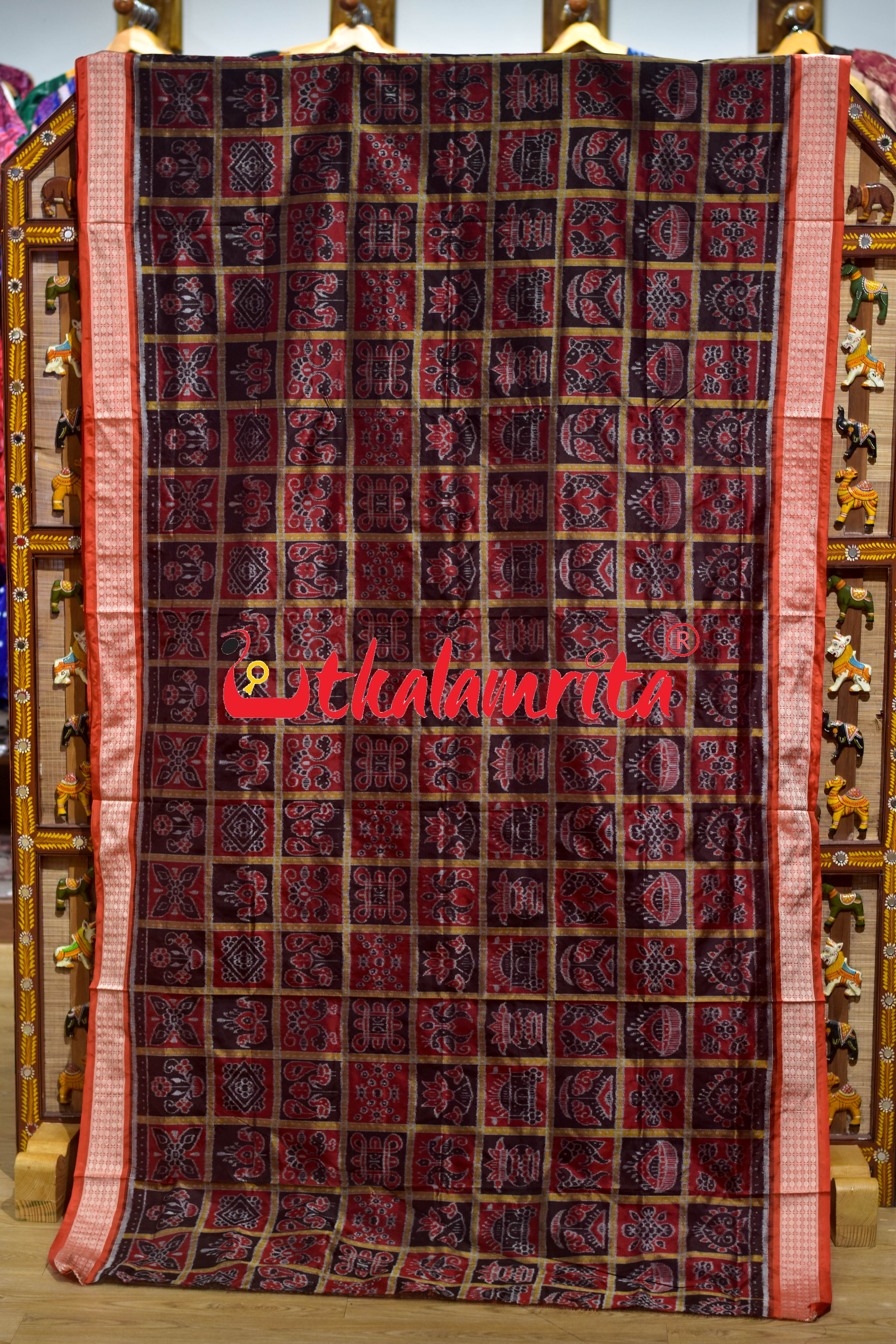 Coffee Maroon Orange Dhadi Nabakothi Silk Saree