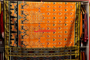 Orange Mammoth Lion Border Khandua Silk Saree
