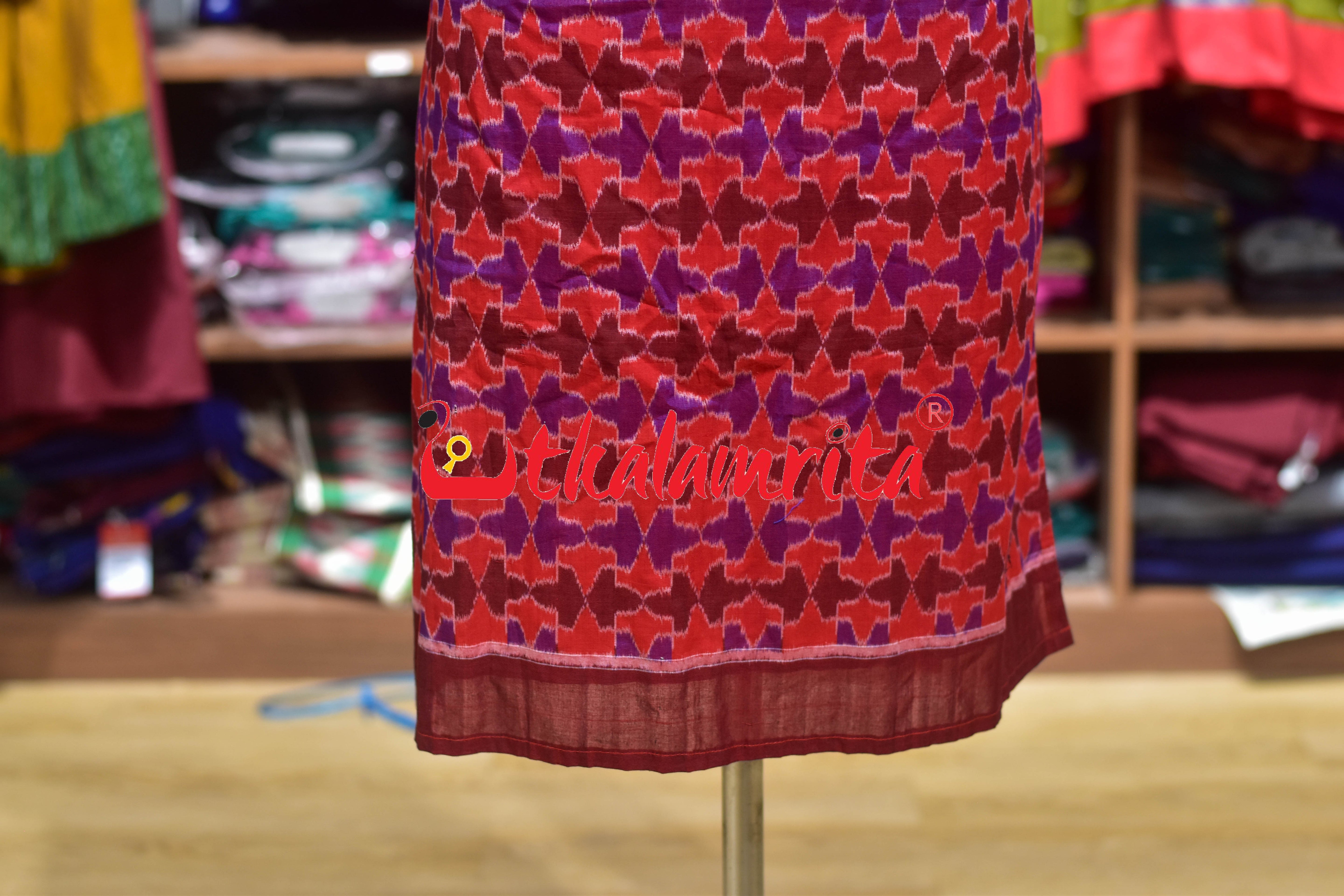 Plain Red with Front 3D Design (Ladies' Kurta)