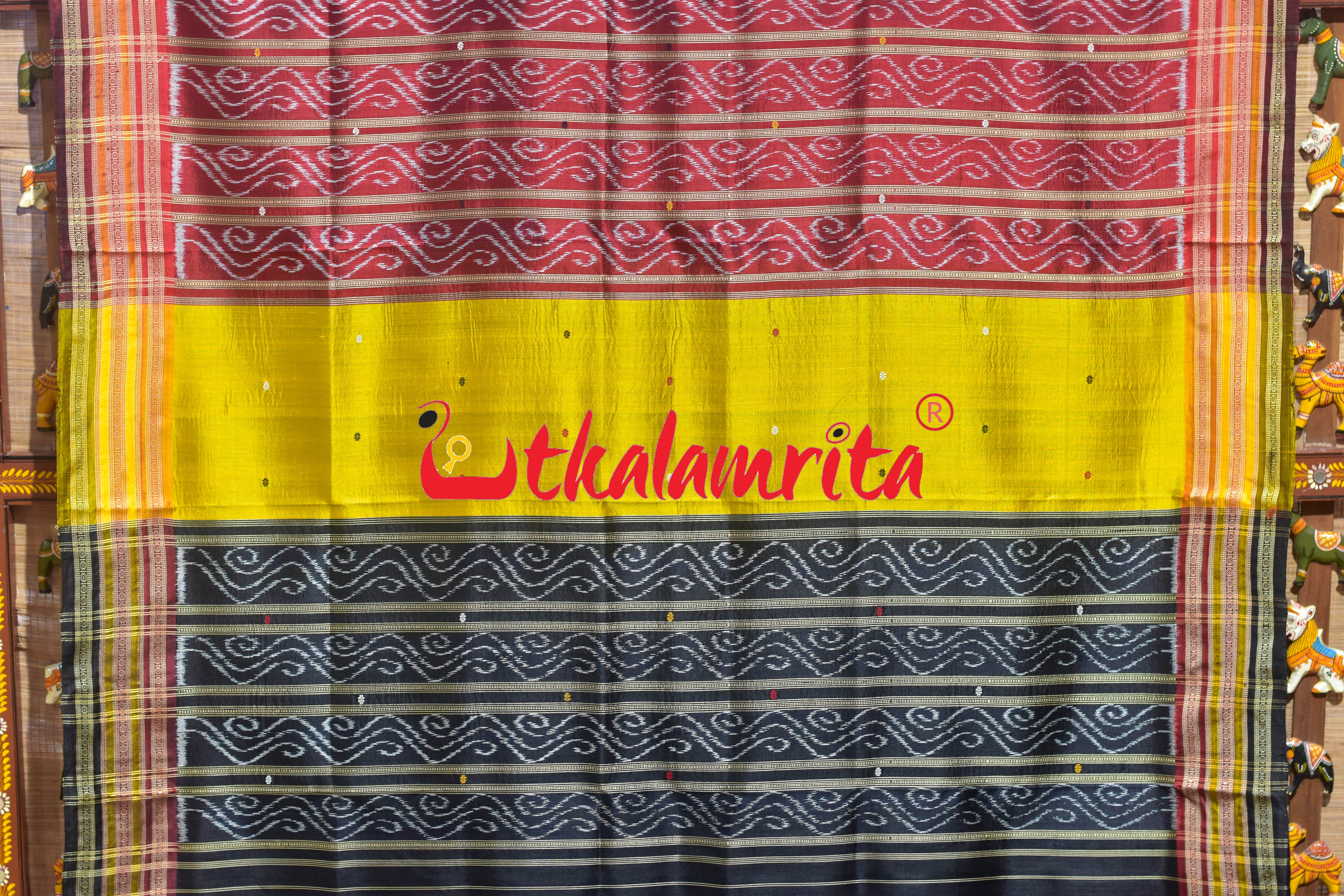 Blue Black Check Kathifera Silk Saree