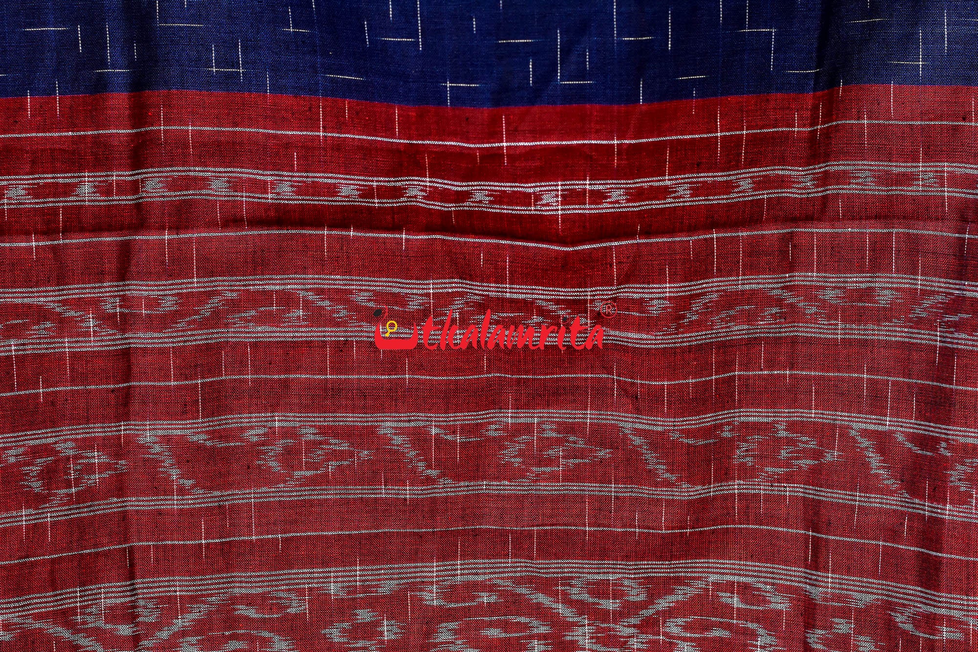 Blue Red Daali Scot Khandua Cotton Saree