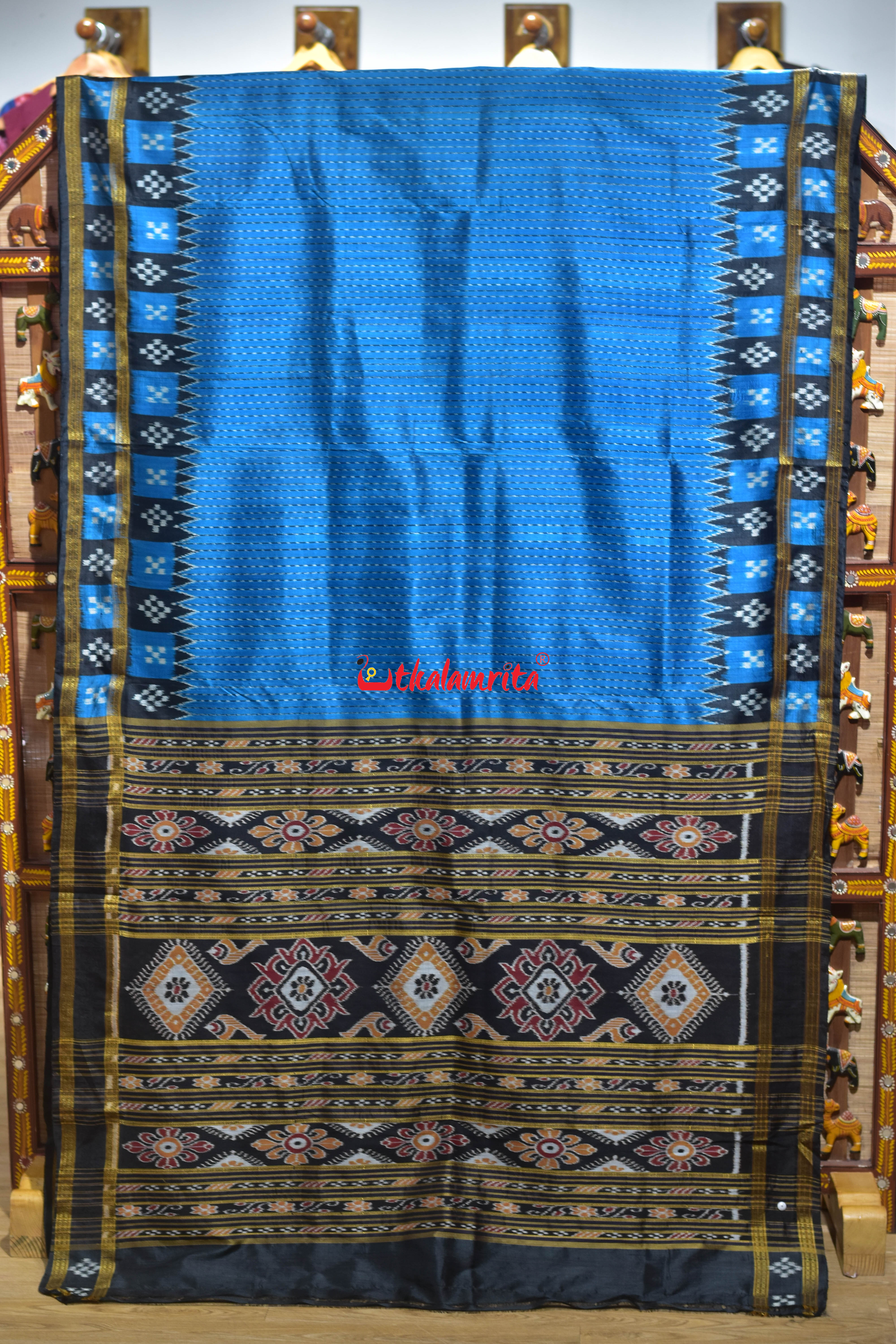 Body Lines Deep Blue Double Border Khandua Silk Saree