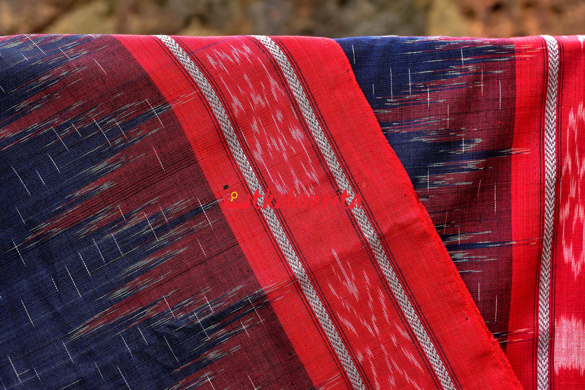 Blue Red Daali Scot Khandua Cotton Saree