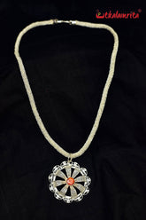 Silver Jala Necklace with Flower Pendant