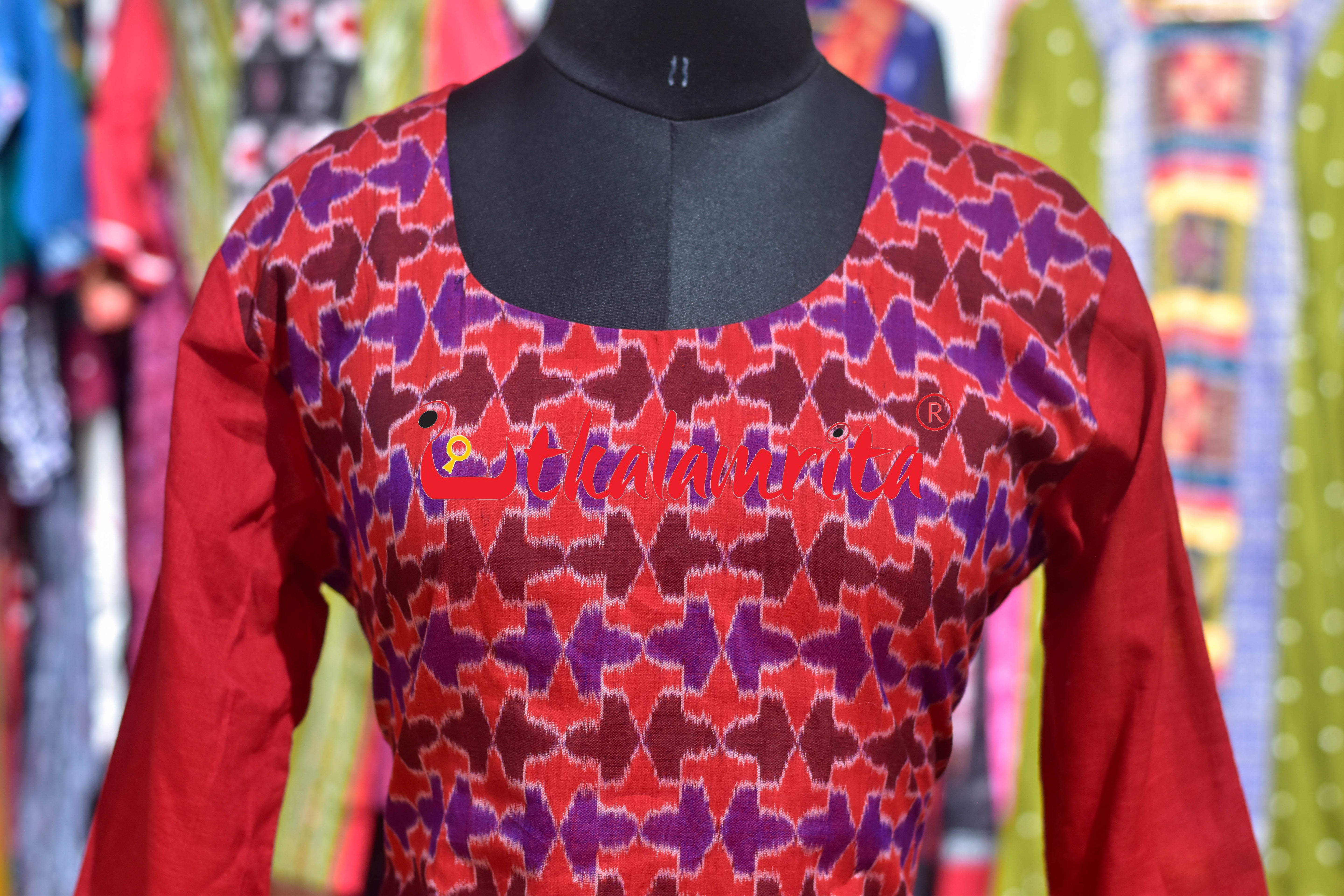 Plain Red with Front 3D Design (Ladies' Kurta)