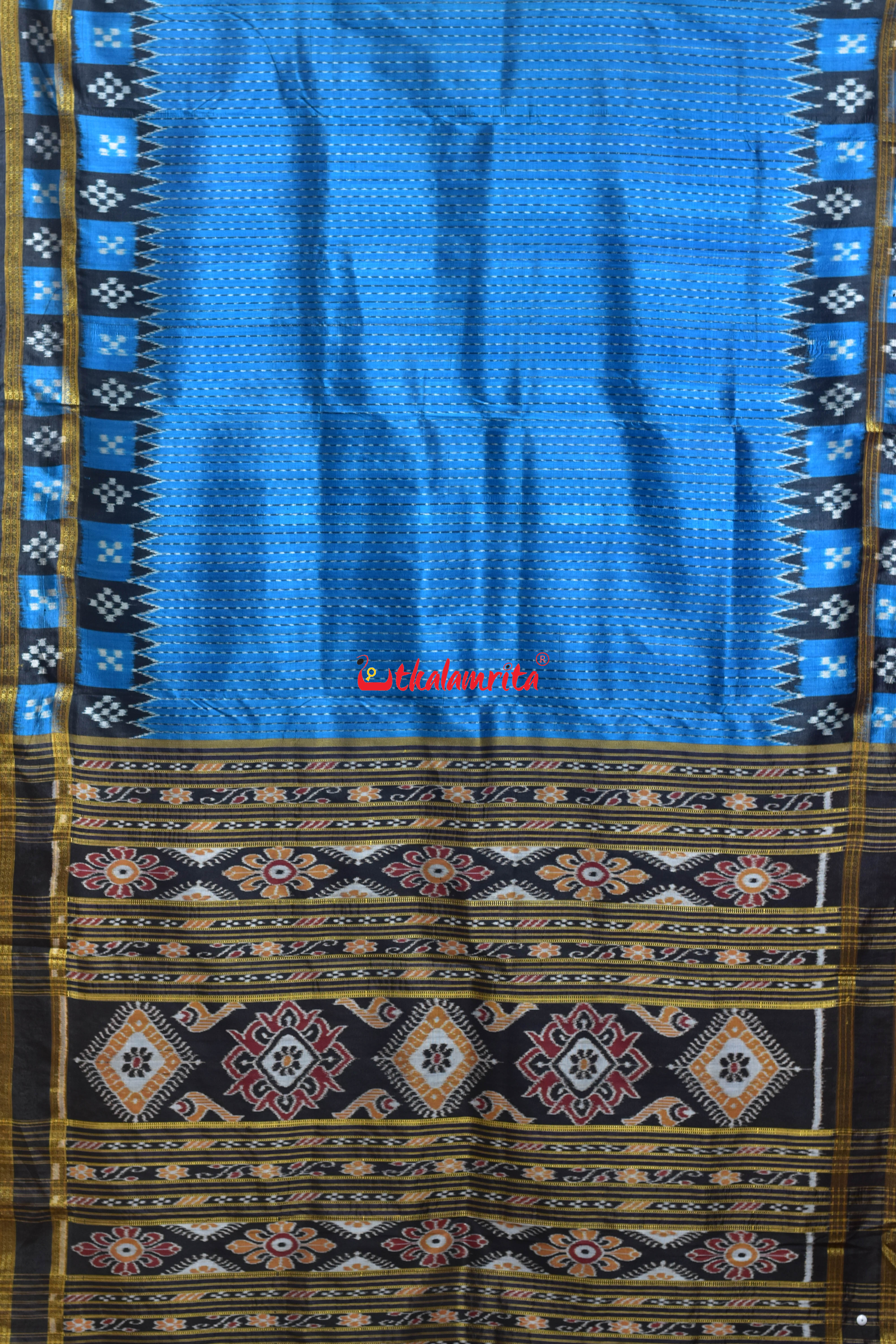 Body Lines Deep Blue Double Border Khandua Silk Saree