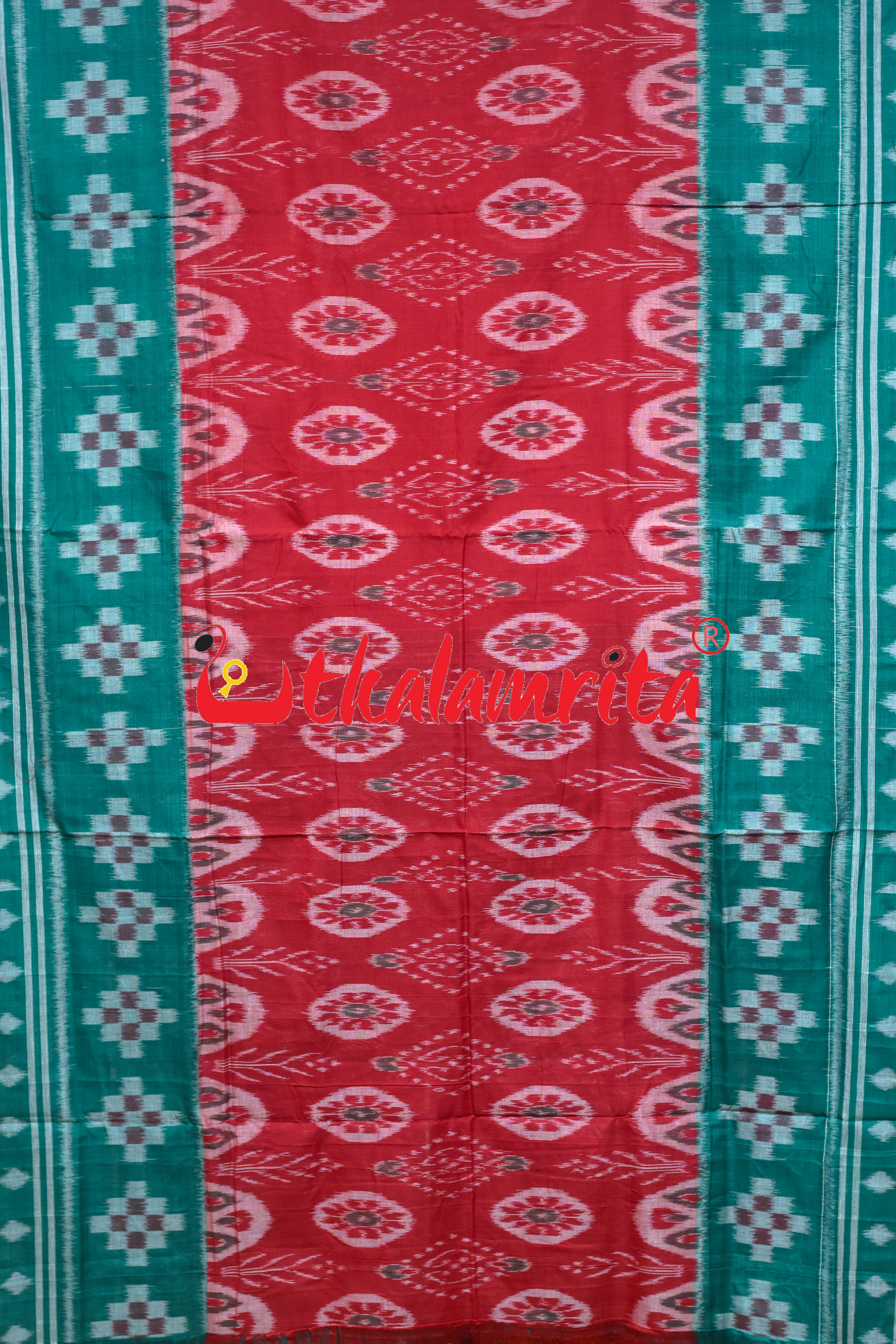 Red Green Body Chakra Khandua Cotton Saree