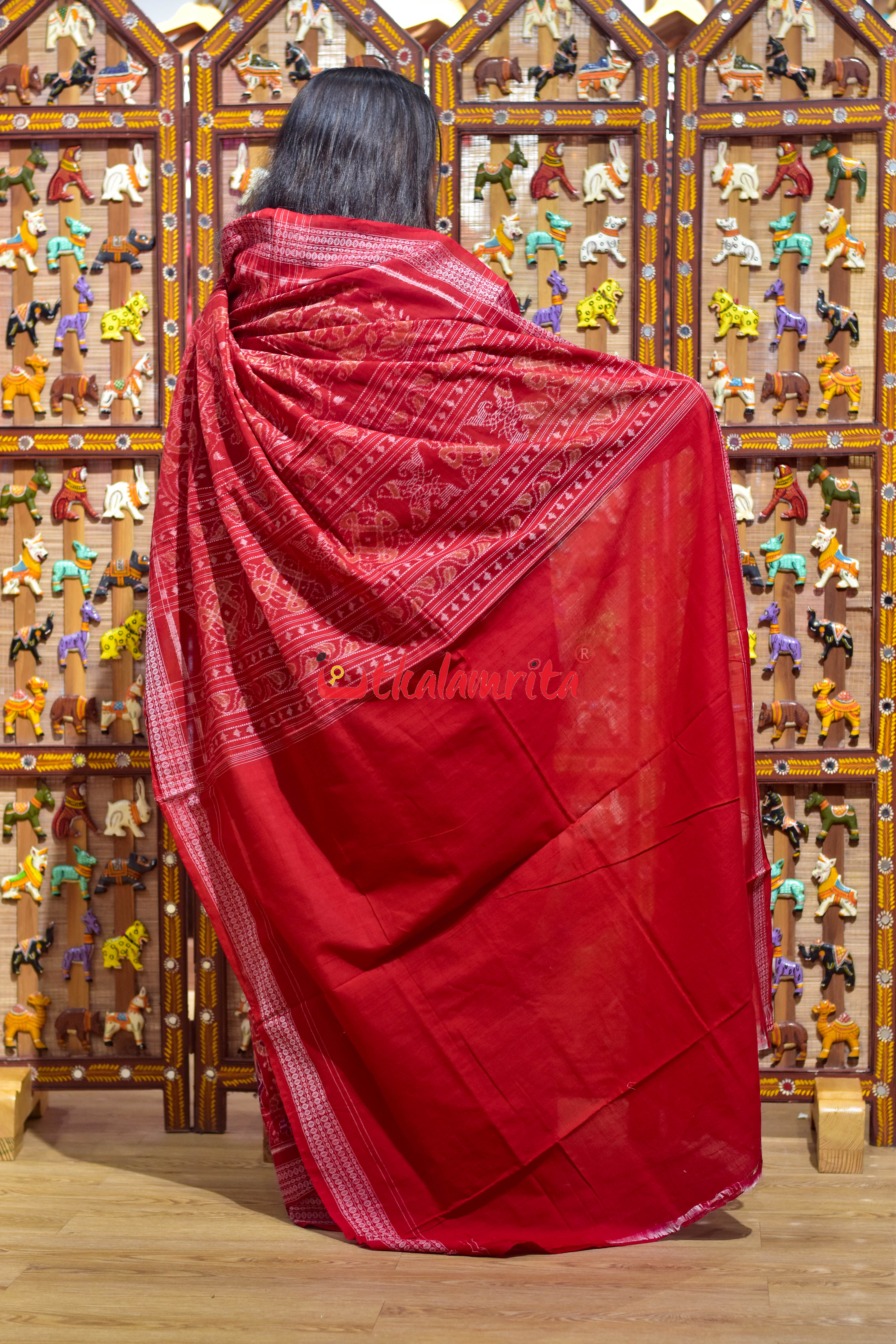 Pink Konark with Elephant Border Sambalpuri Cotton Saree