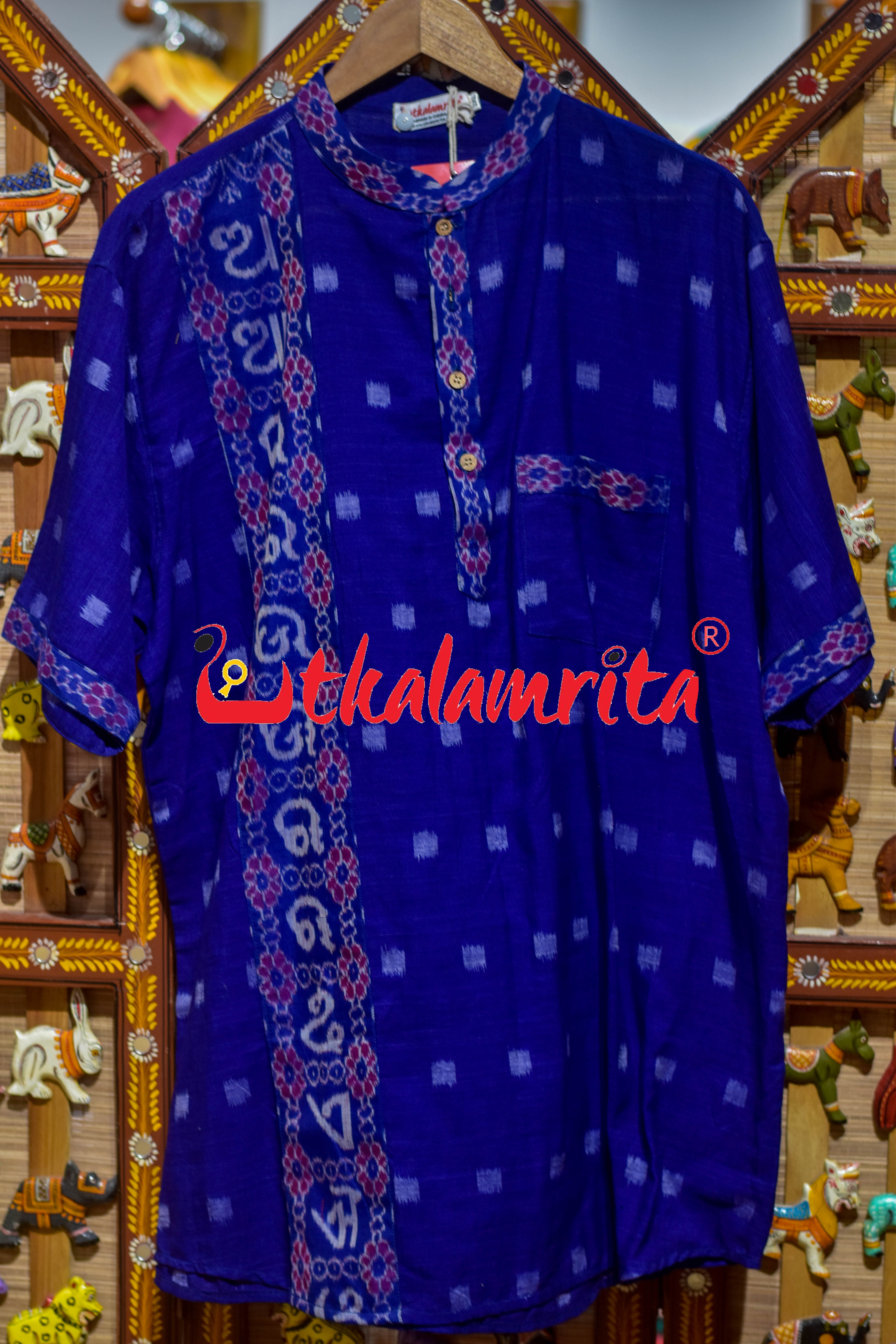Blue Labanga Bandha Odia Letters (Men's Long Kurta)