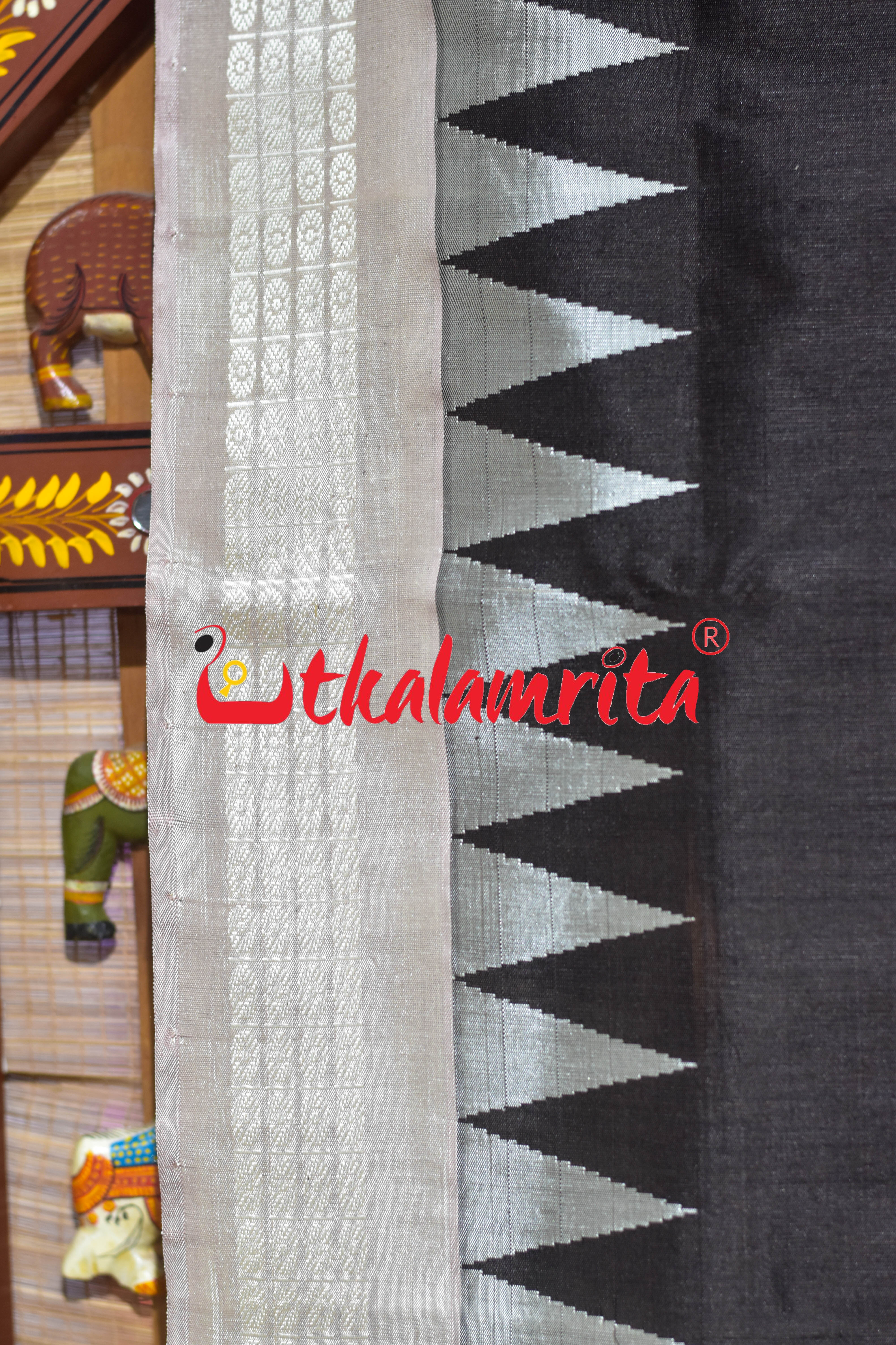 Natural Dye Black with Laakha Border Berhampuri Silk Saree